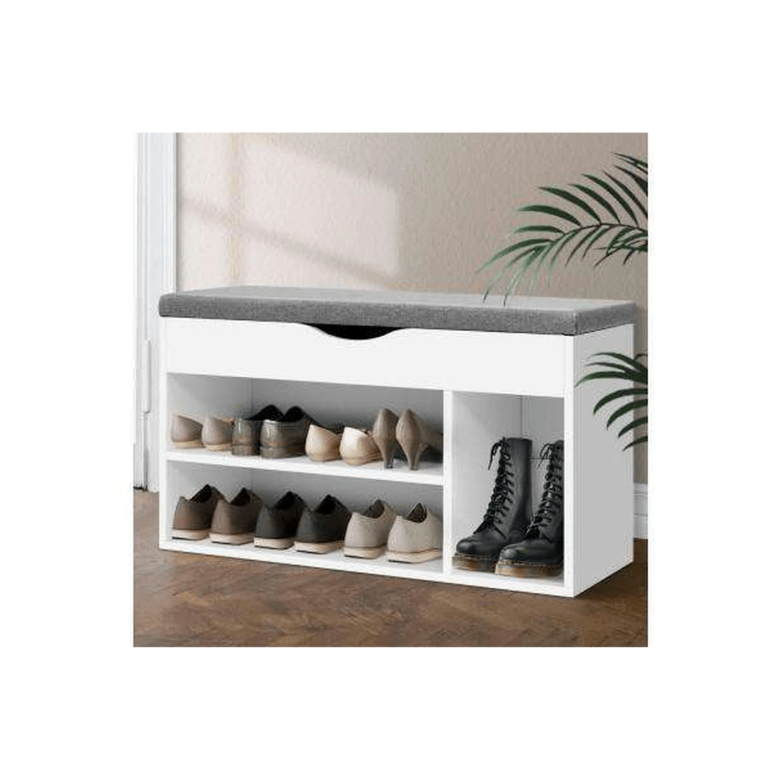 7 Artiss Shoe Cabinet Bench — White, Stores up to 9 Pairs, 4cm Cushioned Seat, 15mm Particle Board - White, 7 of 7
