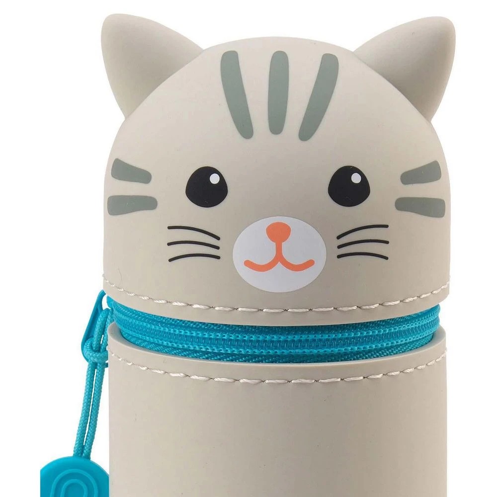 6 PuniLabo Single Zip Stand Up Silicone Pencil Case Grey Cat, 6 of 6