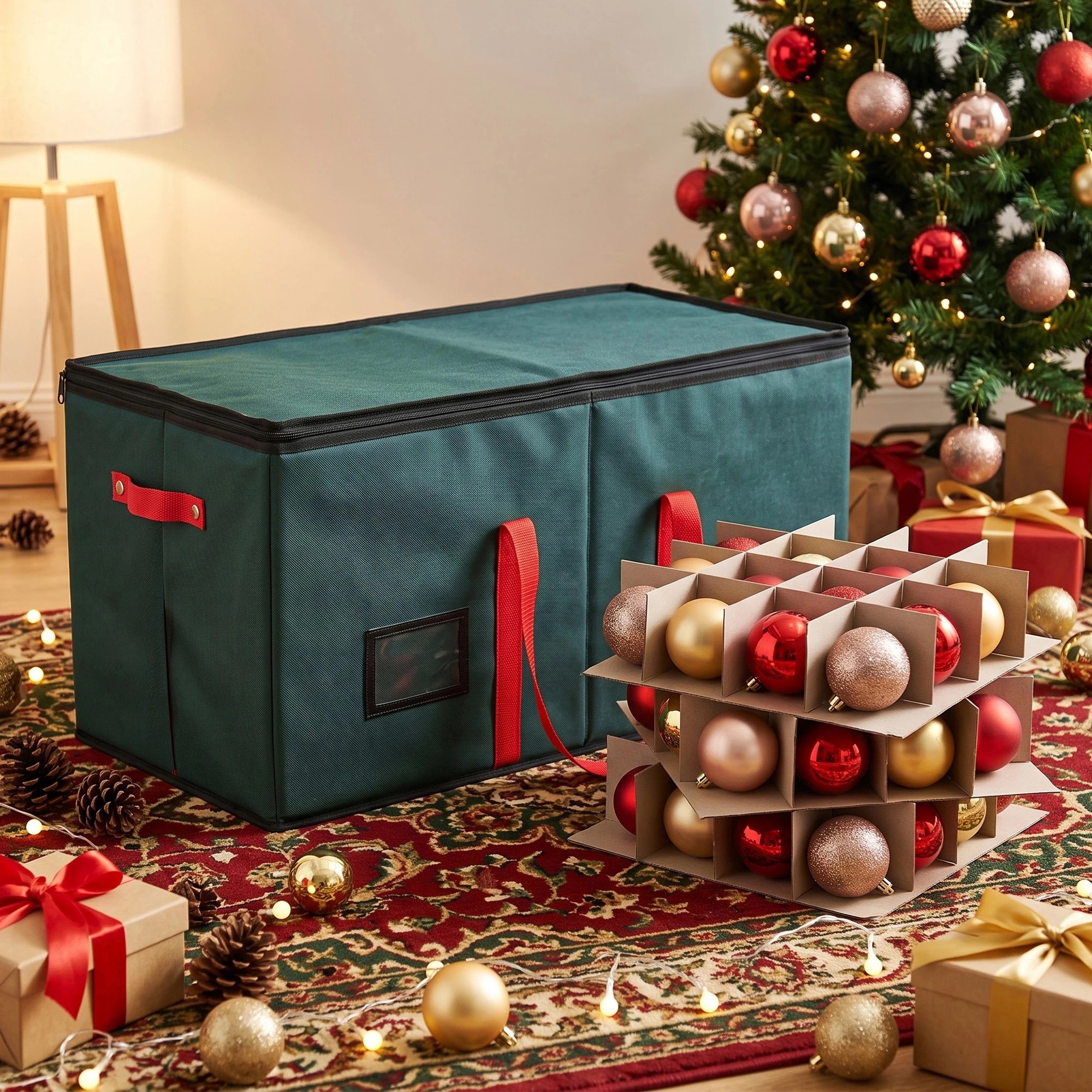 4 Jingle Jollys Christmas Baubles Storage Box 128 Slots Decor Ornaments Container - Green, 4 of 8