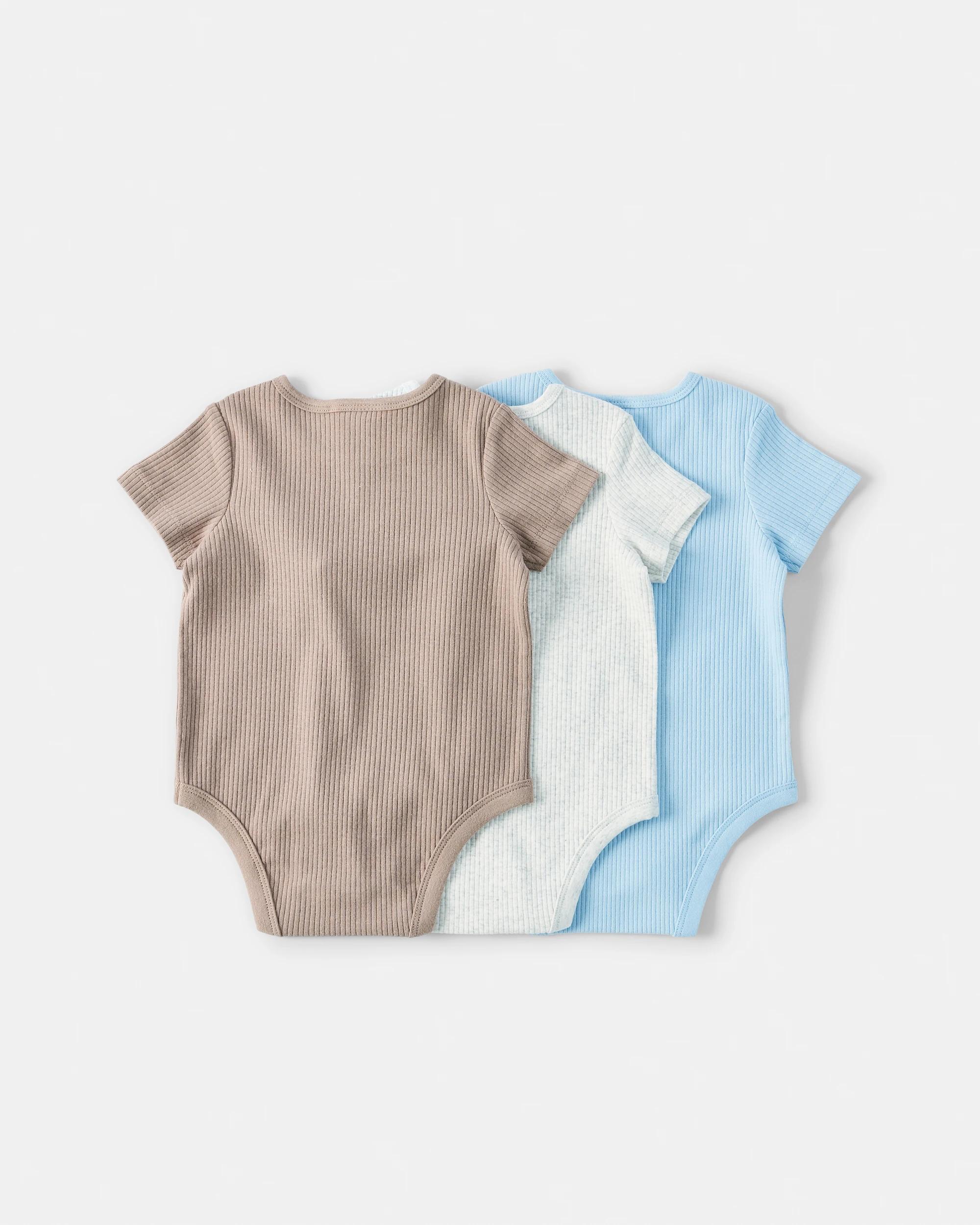 2 3 Pack Cotton Short Sleeve Rib Bodysuits Blu Mpack, 2 of 8