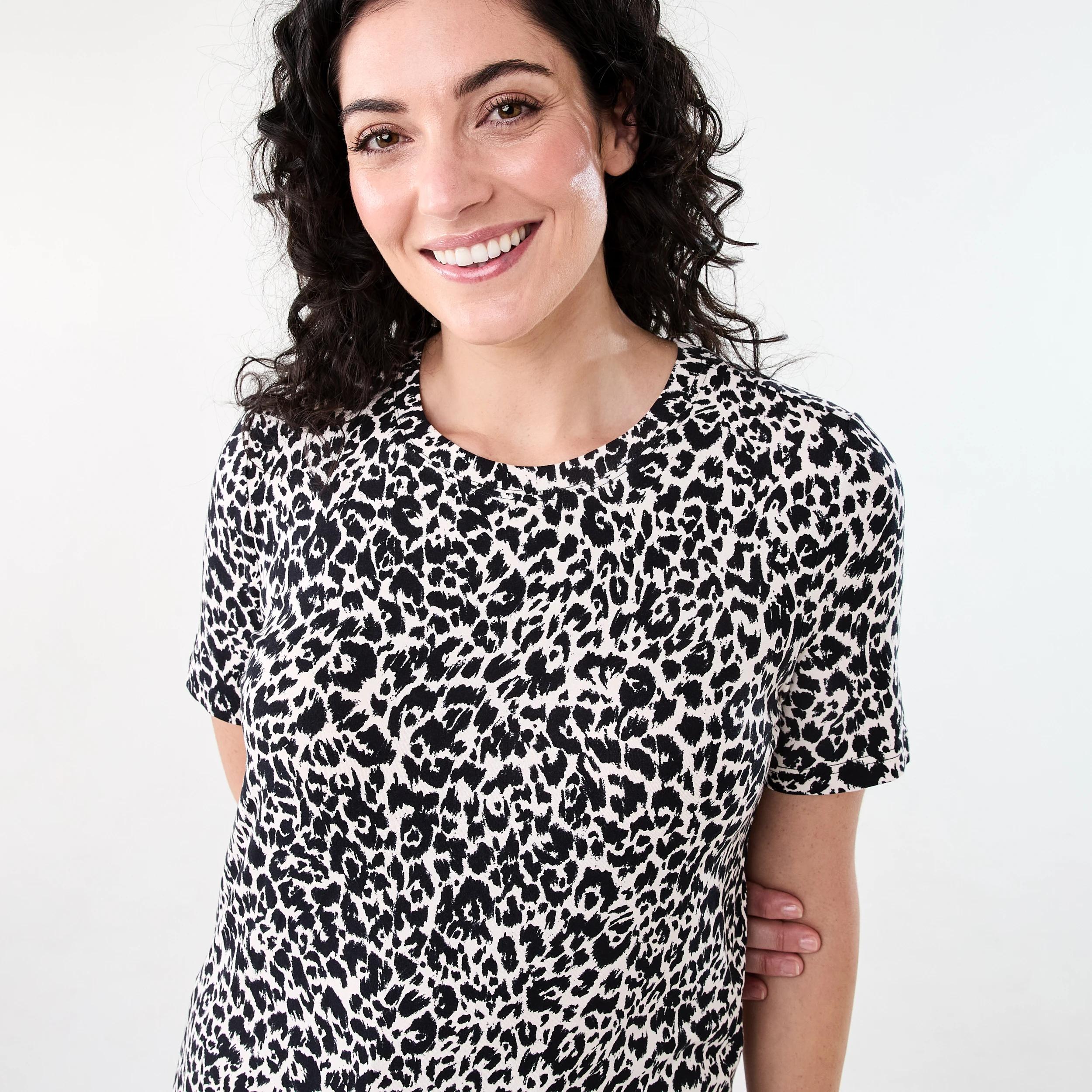 4 Short Sleeve Stepped Hem Tunic MONO LEO BLACK, 4 of 6