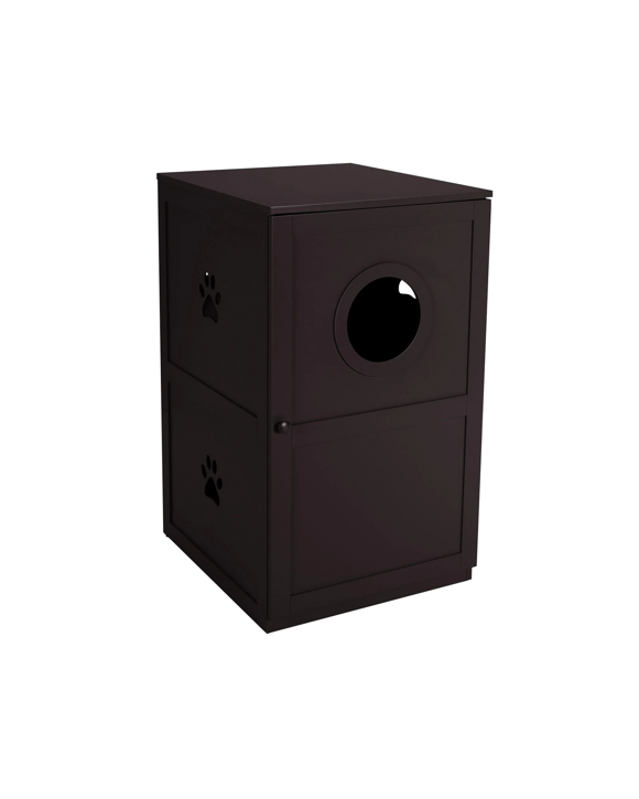 Costway 2-Tier Cat Litter Box Wood Storage Cabinet Enclosed Kitten Washroom - Brown