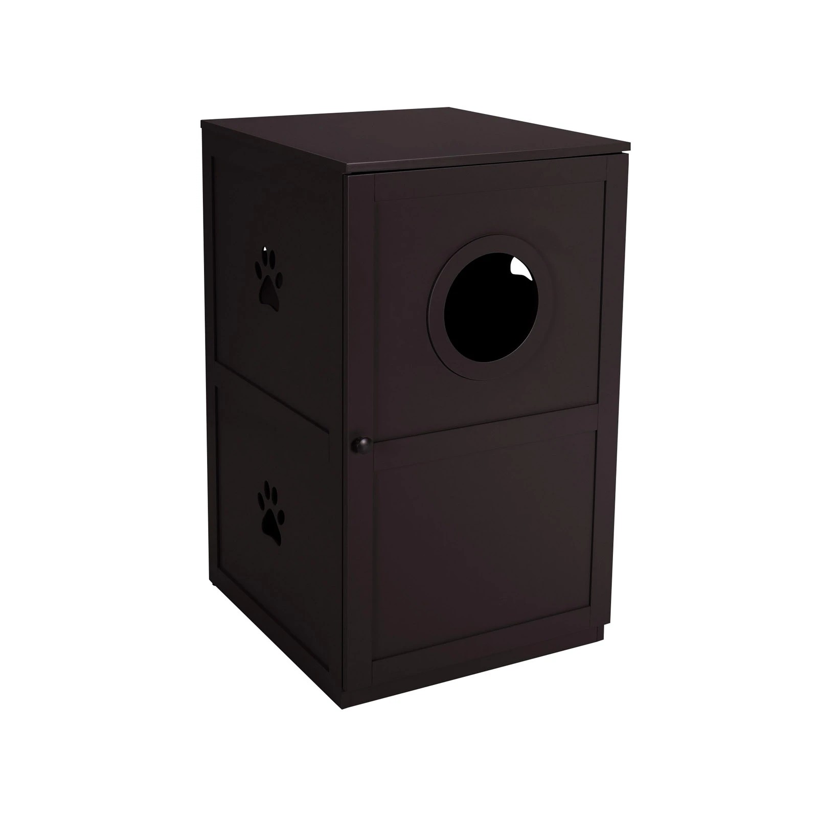 1 Costway 2-Tier Cat Litter Box Wood Storage Cabinet Enclosed Kitten Washroom - Brown, 1 of 5