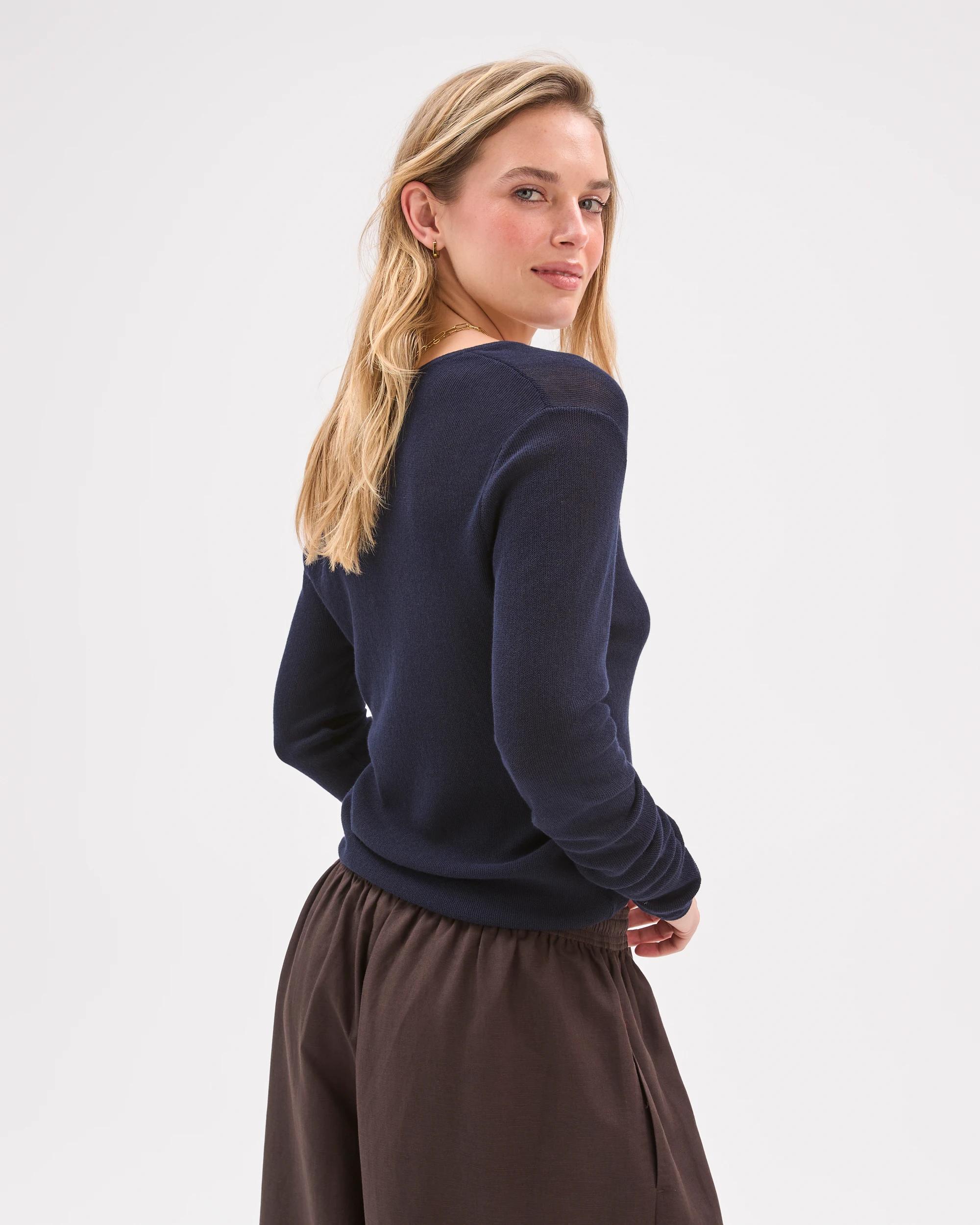 7 Lily Loves Australian Cotton Sheer Long Sleeve Top DEEP NAVY, 7 of 7