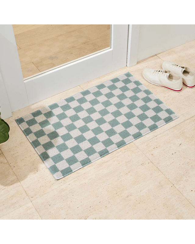 Dirt Grip Mat - Sage and White Check - 80cm x 
