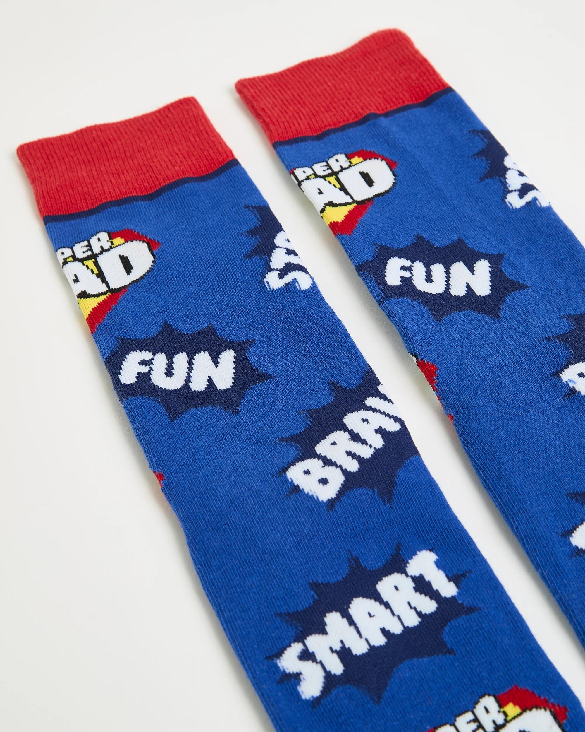 2 Swag Printed Crew Socks BLUE SUPER DAD, 2 of 3