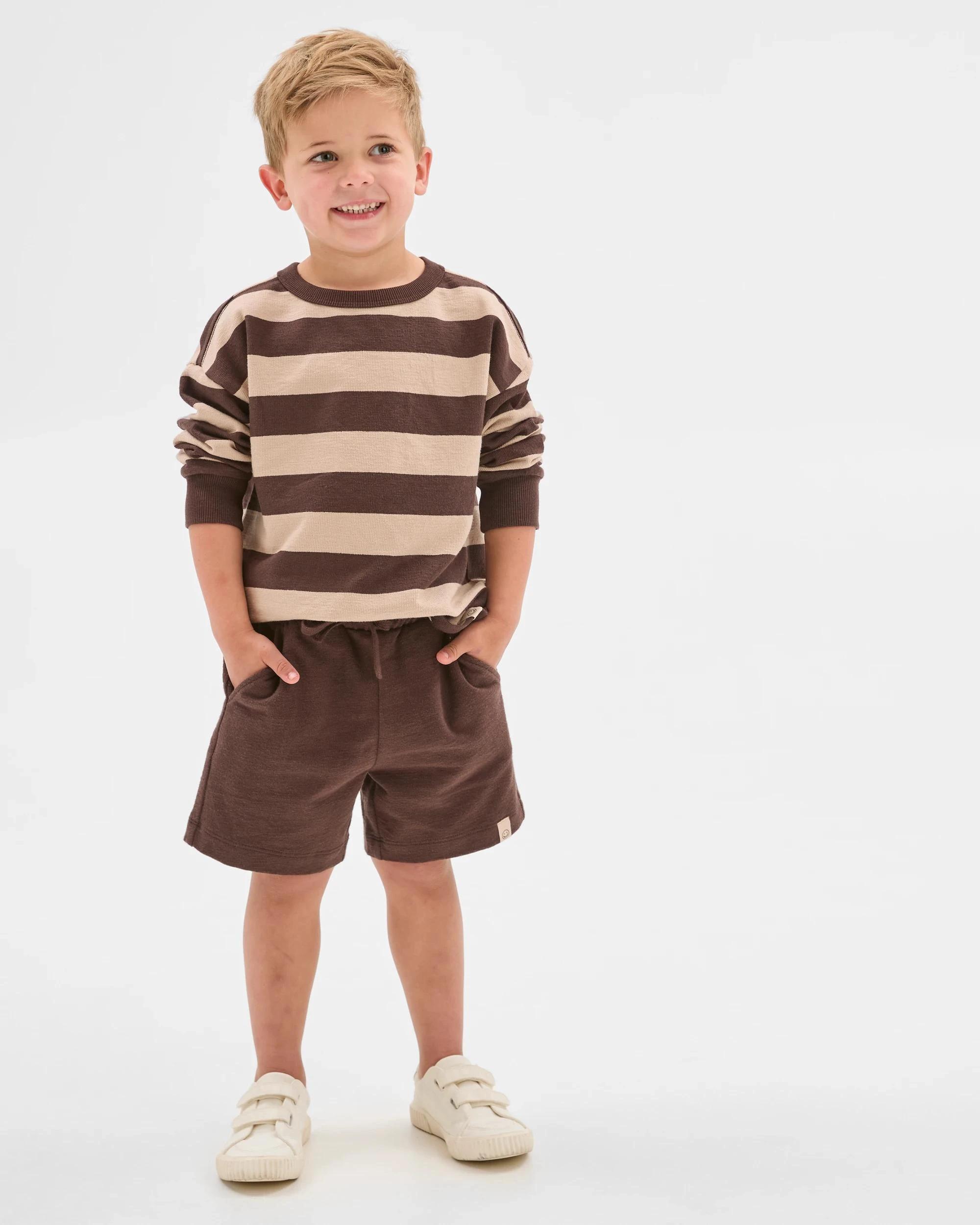 1 Target Kids Australian Cotton Textured Fleece Crew Top and Short Set BROWN, 1 of 7
