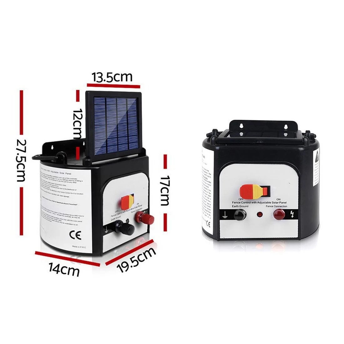 2 Giantz Fence Energiser 8KM Solar Powered 0.3J Electric Fencing Charger - Black, 2 of 4