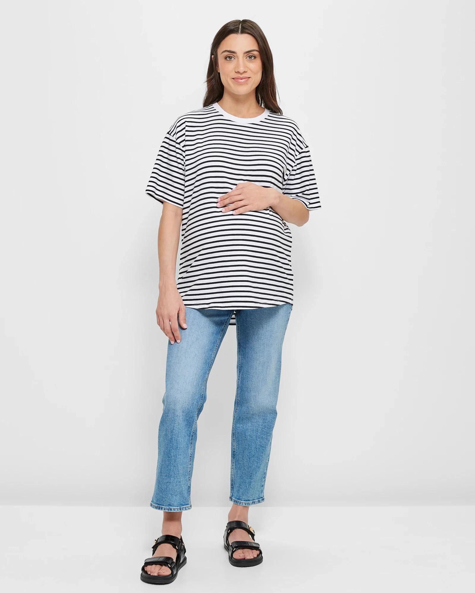 2 Target Maternity Australian Cotton Crew Neck T-Shirt WHITE / BLACK STRIPE, 2 of 5
