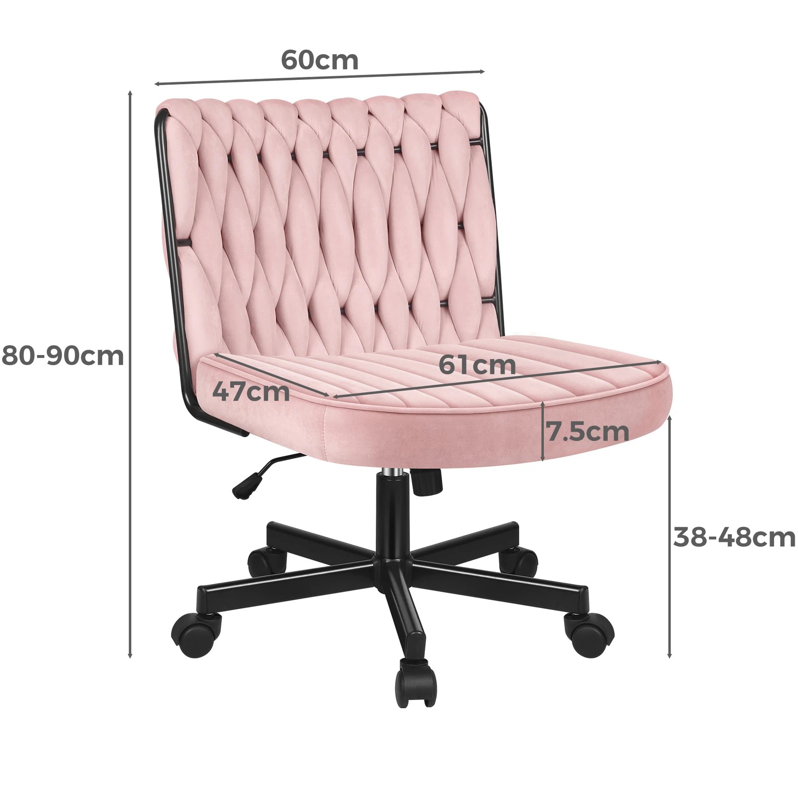 3 Alfordson Armless Office Desk Chair Mid Back Wide Seat w/ Wheels Velvet - Pink, 3 of 3