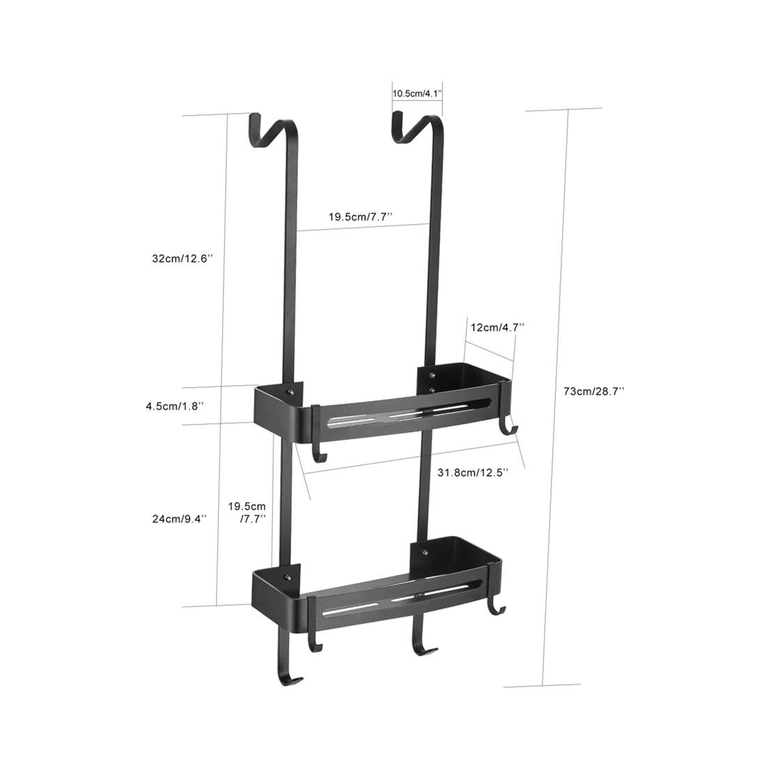 4 2 Tier Bathroom Shower Caddy Aluminium Alloy Rust Free Waterproof Bath Storage Rack Organizer - Carbon Grey - Grey, 4 of 5