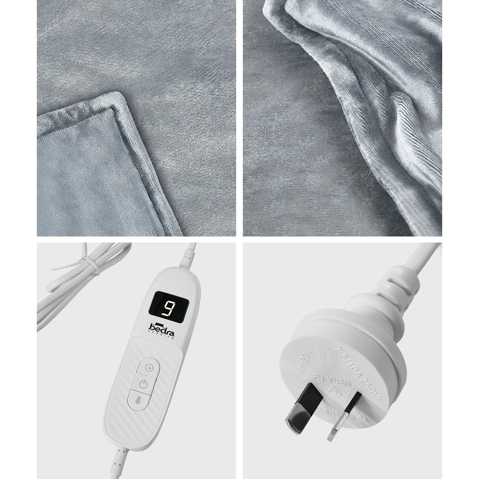 7 Bedra Bedding Electric Throw Rug Washable Heated Blanket Flannel Winter Warm Light - Single Bed - Grey, 7 of 10