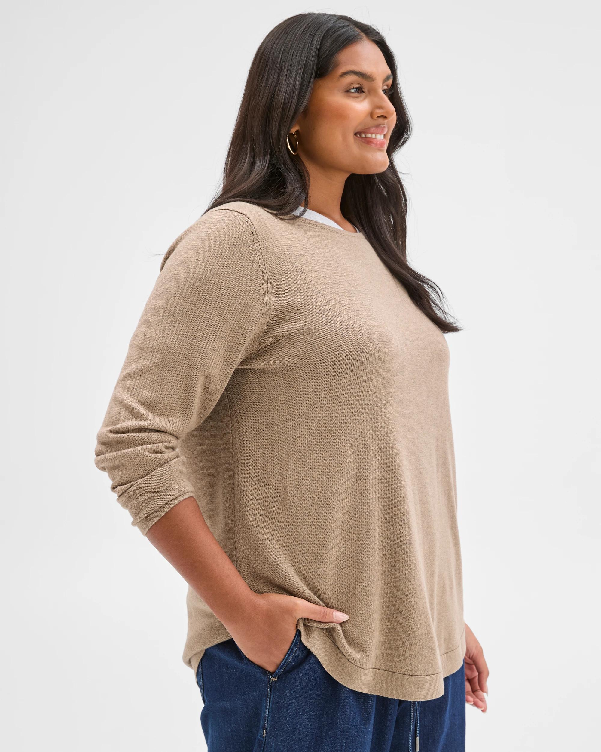 4 Target Curve Plus Size Long Sleeve Curve Hem Rib Jumper DARK FAWN MARLE, 4 of 7