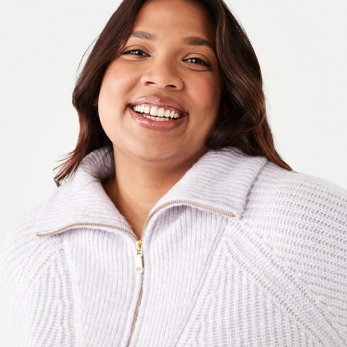 4 Curve Quarter Zip Cable Knit Jumper Purple Mrl, 4 of 5