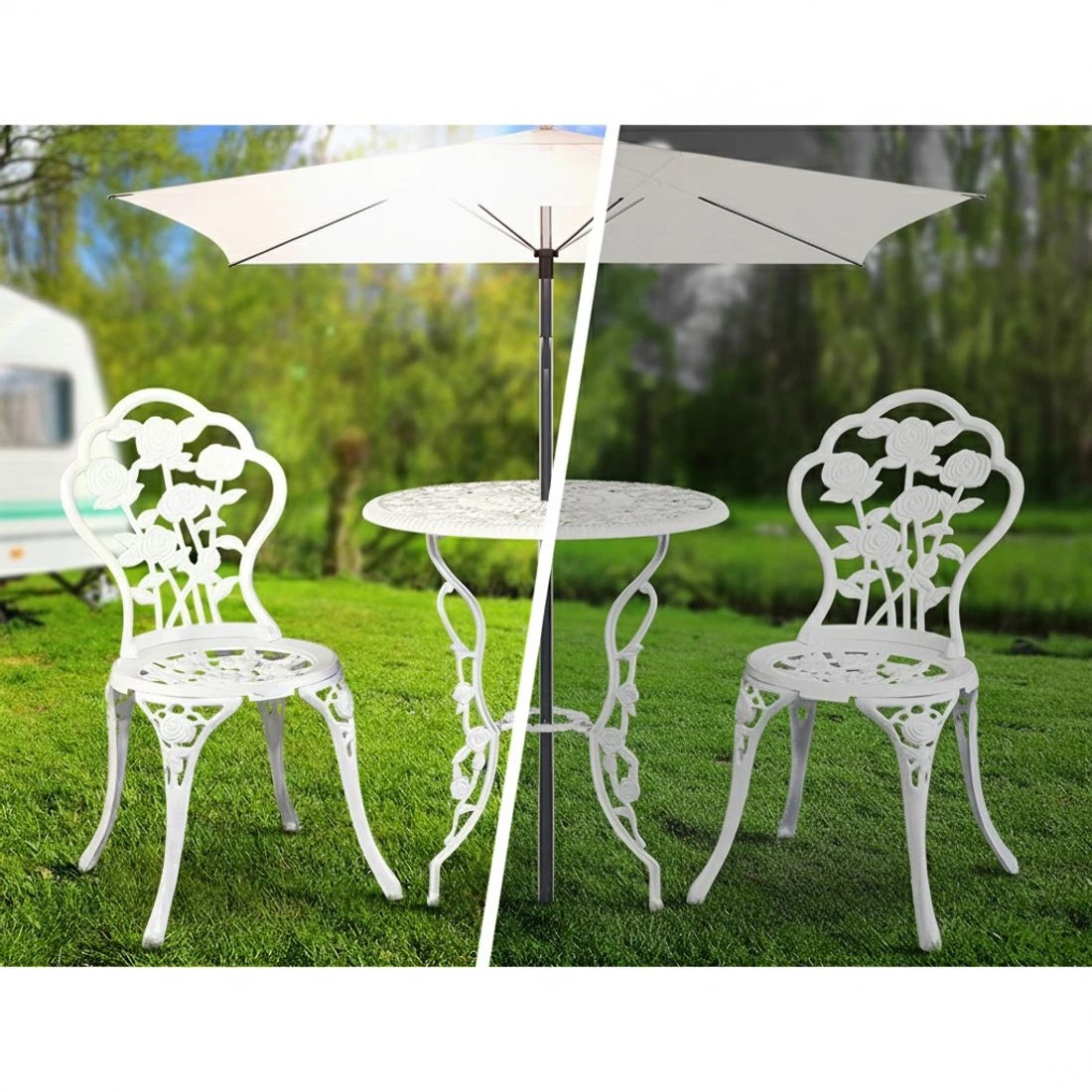 6 Gardeon 3PC Outdoor Setting Bistro Set Chairs Table Cast Aluminum Patio Furniture - White, 6 of 7