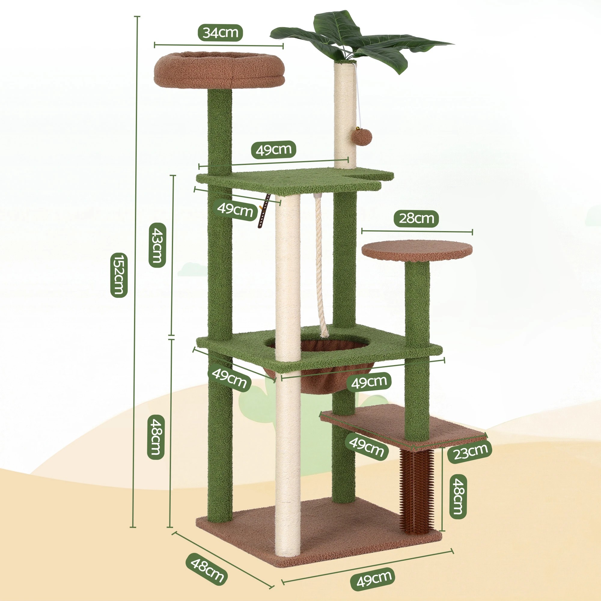 2 i.Pet Cat Tree Tower 152cm Jungle Multi-Level Scratching Post Leafy Canopy - Multi, 2 of 10