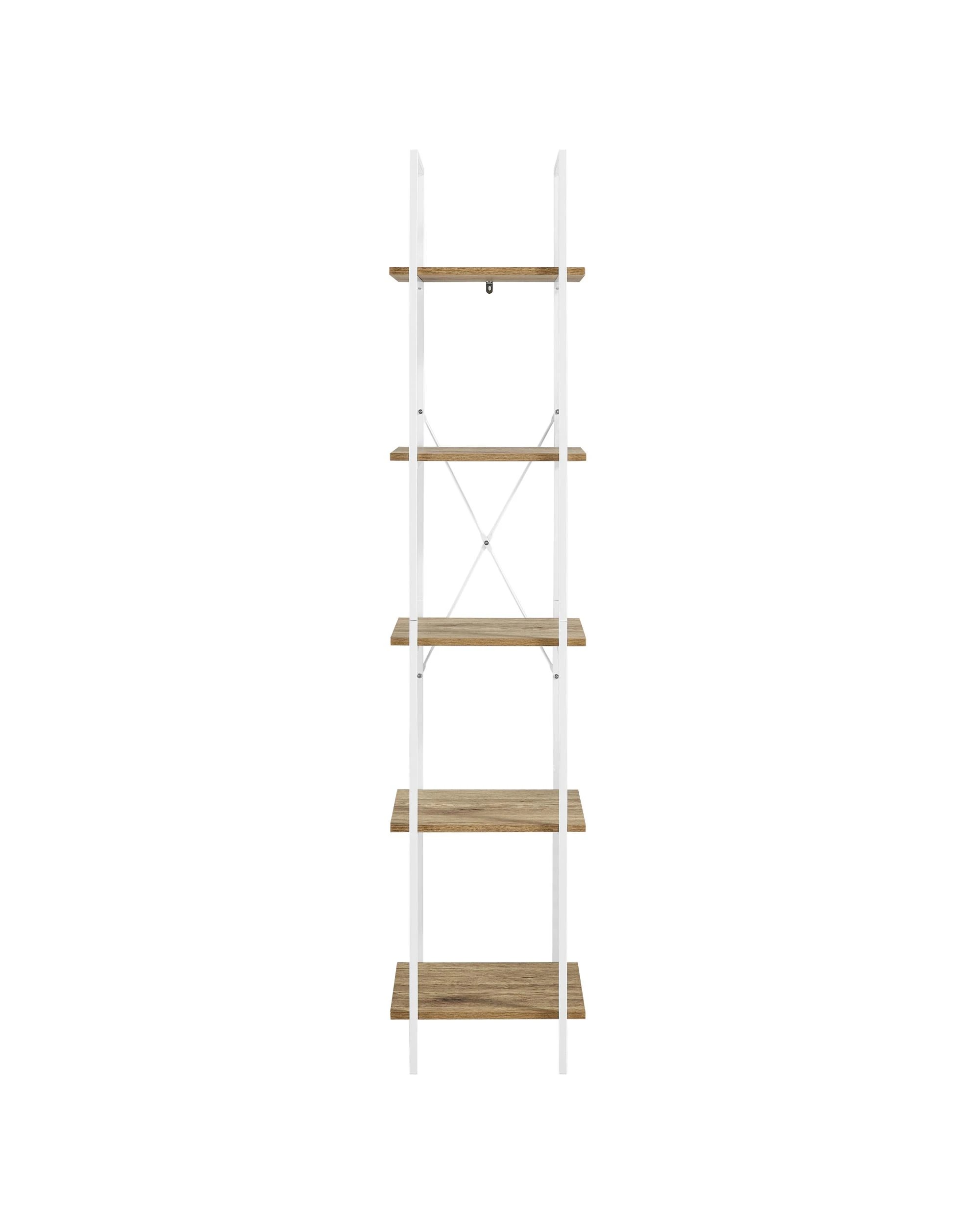 4 Kodu Bookshelf Display Shelf 40cmW 5 Tier Industrial White and Oak, 4 of 8