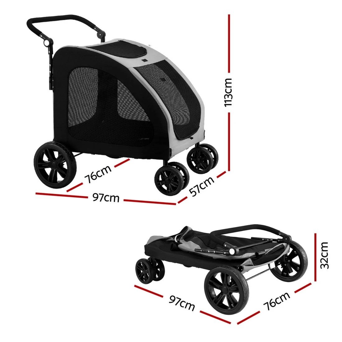 3 i.Pet Pet Stroller Dog Pram Large Carrier - Black, 3 of 7