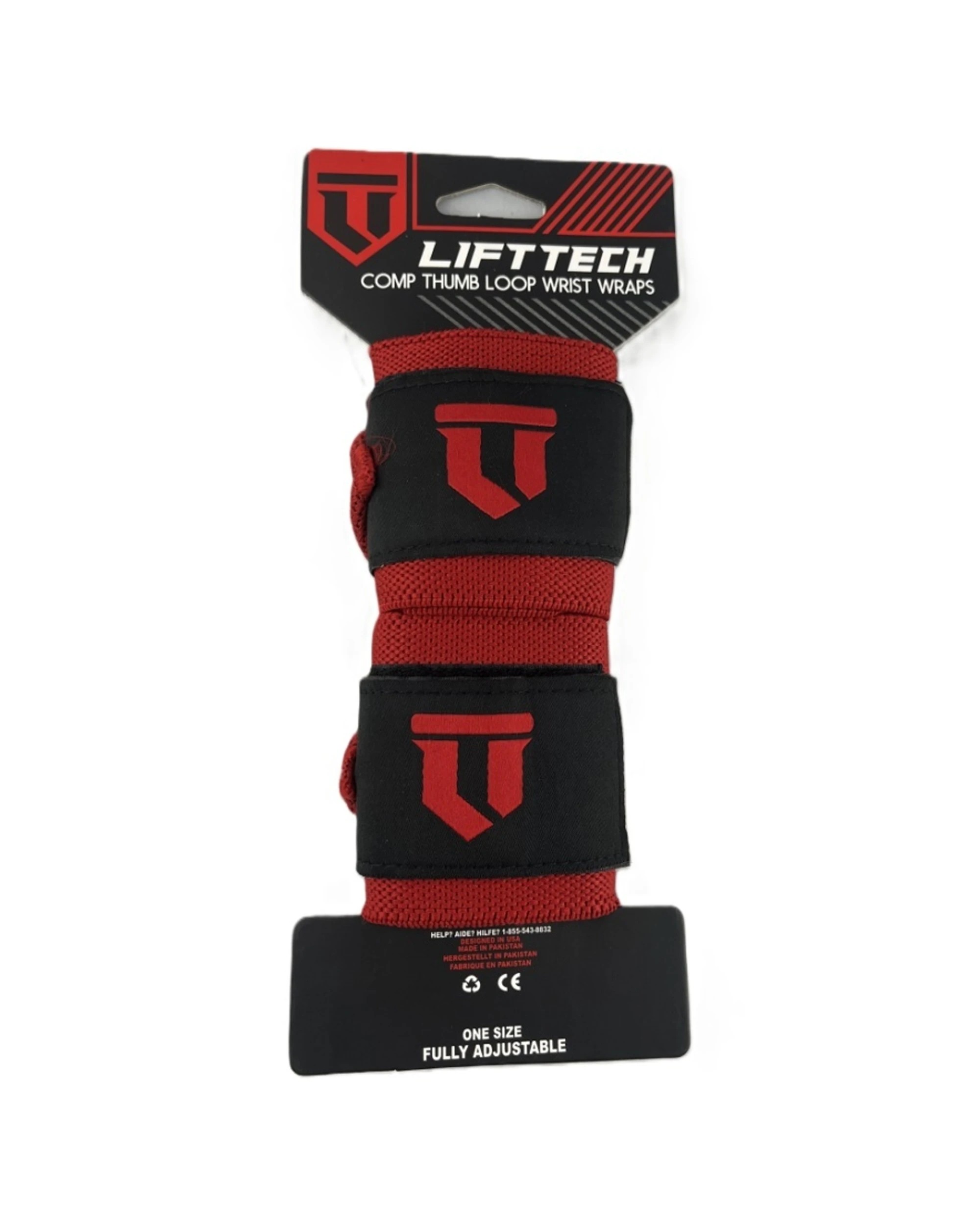 1 Lift-Tech Fitness 2pc Comp Elastic Support Wrist Wrap With Thumb Loop 18 Inch - Red, 1 of 3