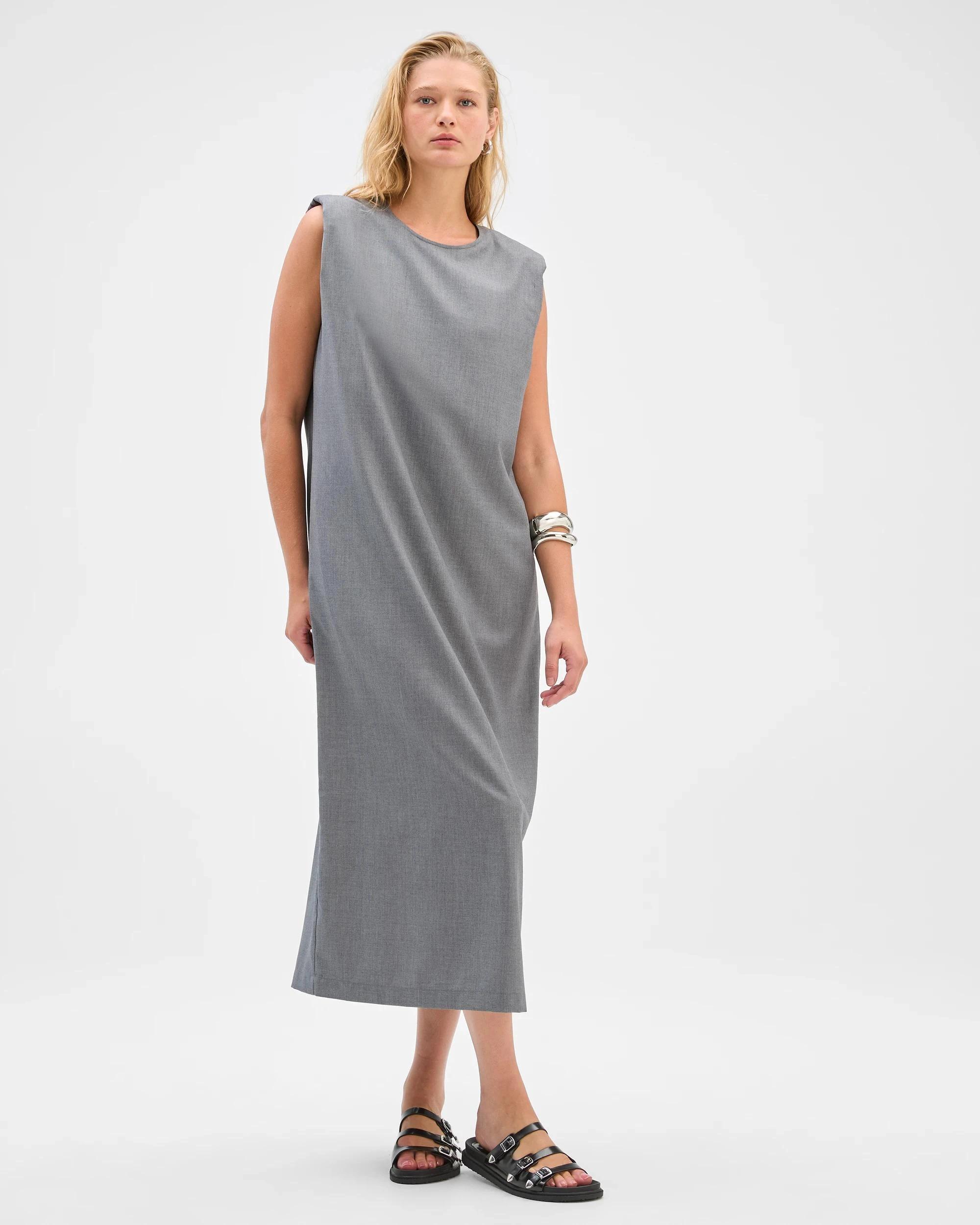 5 Preview Sleeveless Midi Length Column Dress GREY, 5 of 7