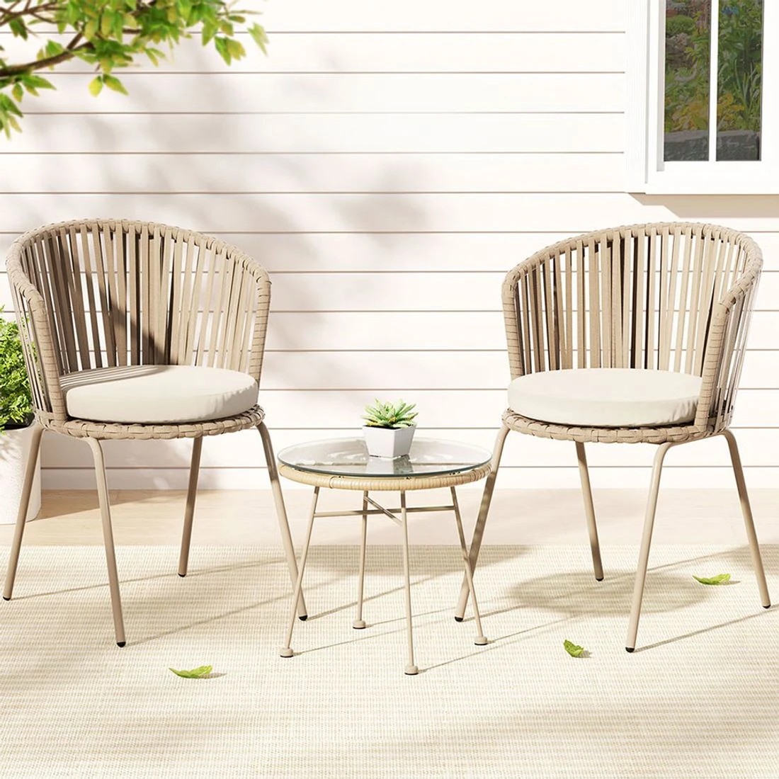 3 Gardeon 3PC Outdoor Bistro Set Patio Furniture Rope Setting Chairs Table - White, 3 of 5