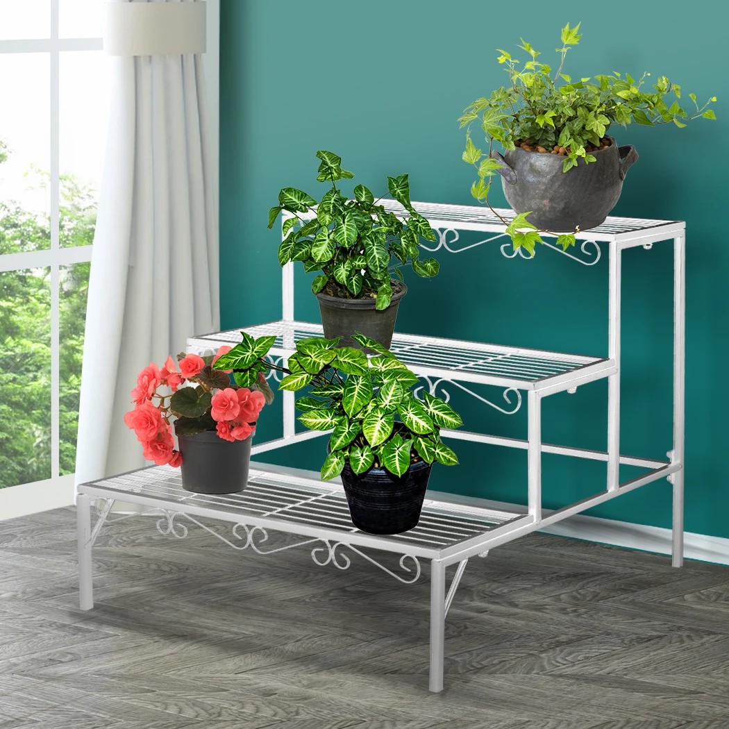 9 Levede 3 Tier Rectangle Shape Metal Plant Stand - White, 9 of 9