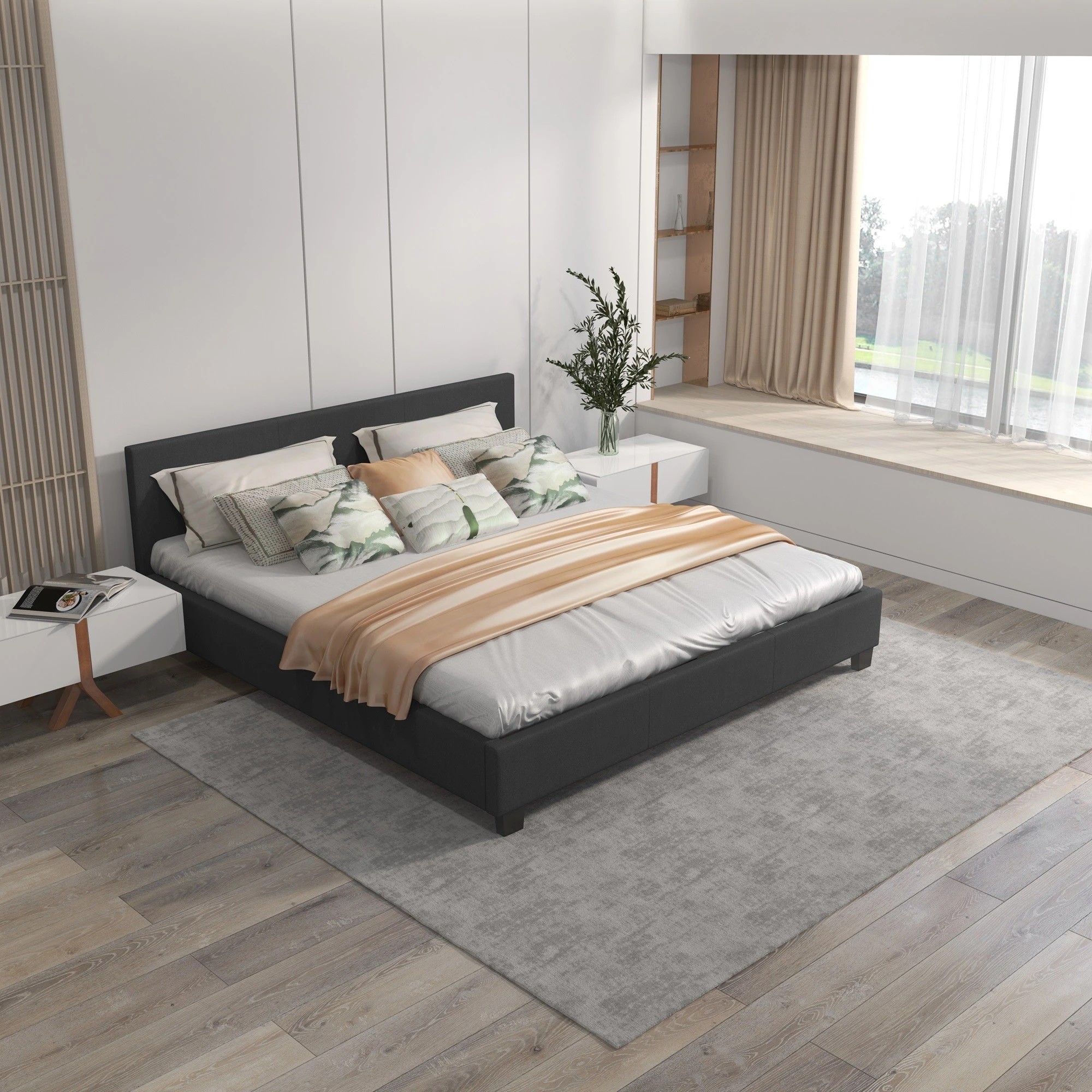 4 Milano Décor Sienna Luxury Bed Frame Base And Headboard Solid Wood Padded Fabric Single - Charcoal, 4 of 10