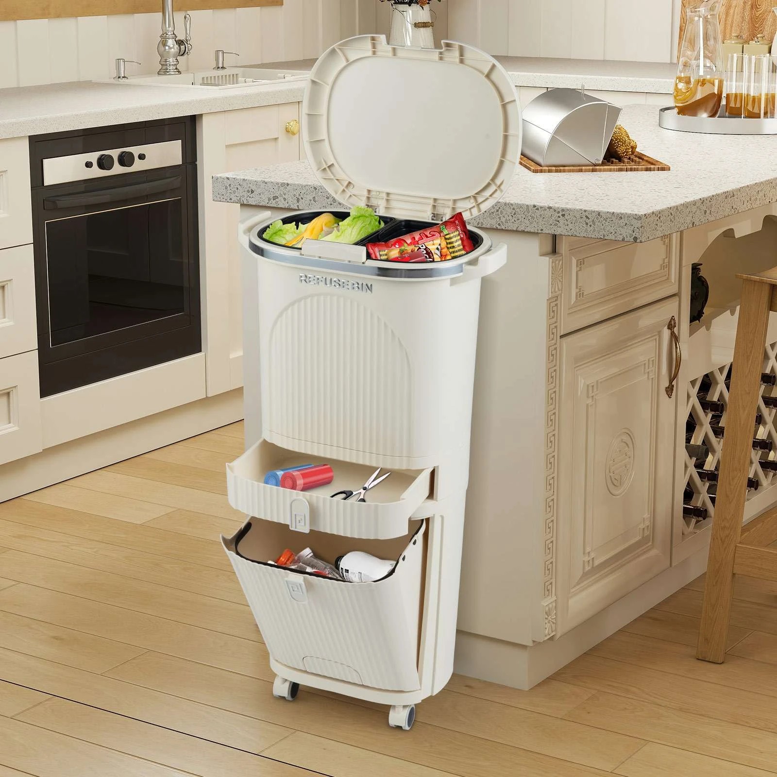 2 Costway 42L Kitchen Trash Can 2-Layer Sorting Rubbish Bin, 2 of 3