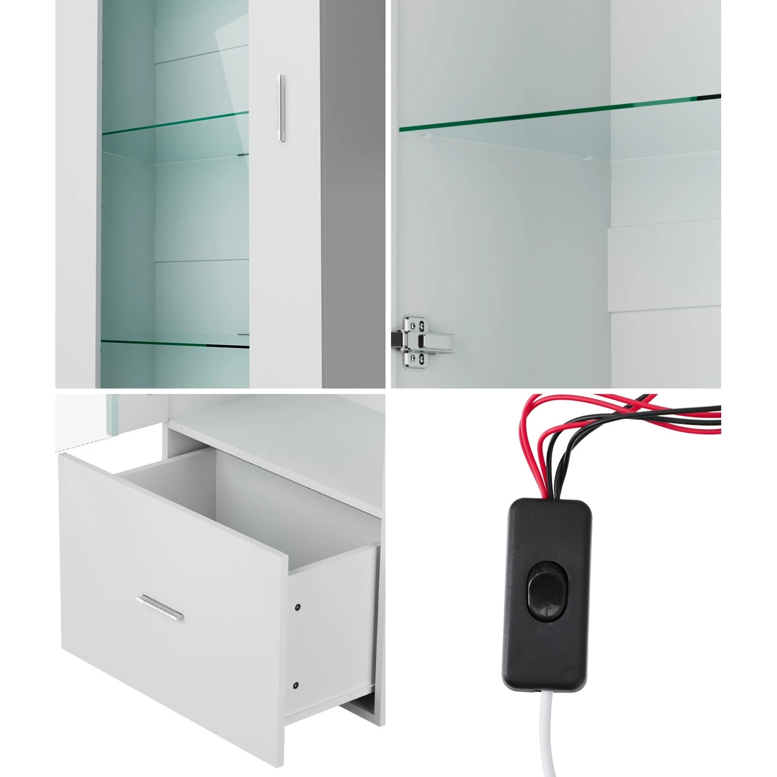 5 Oikiture Display Cabinet Buffet Sideboard LED Light Cupboard- White, 5 of 10