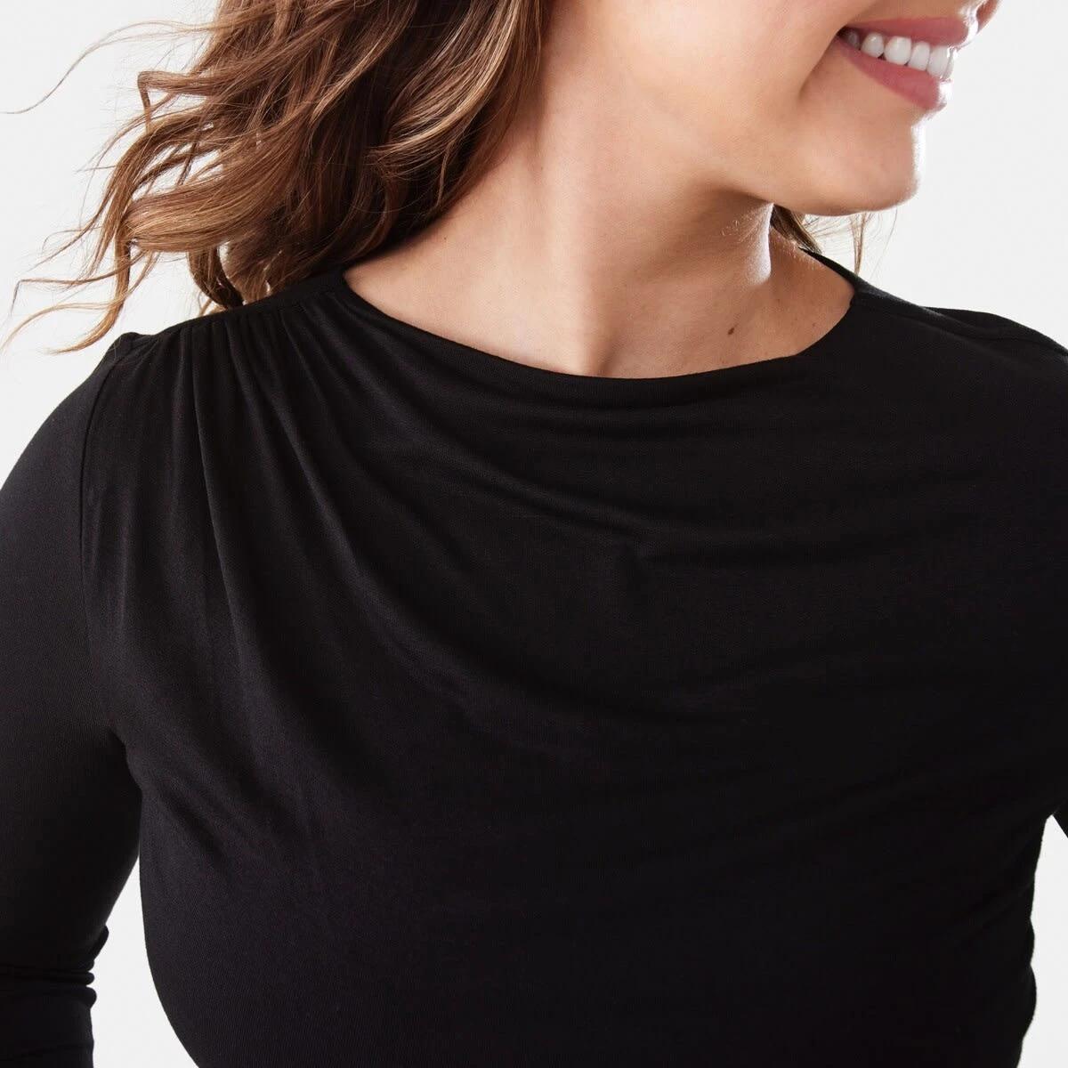 6 Long Sleeve Ruched Shoulder Top Black, 6 of 7