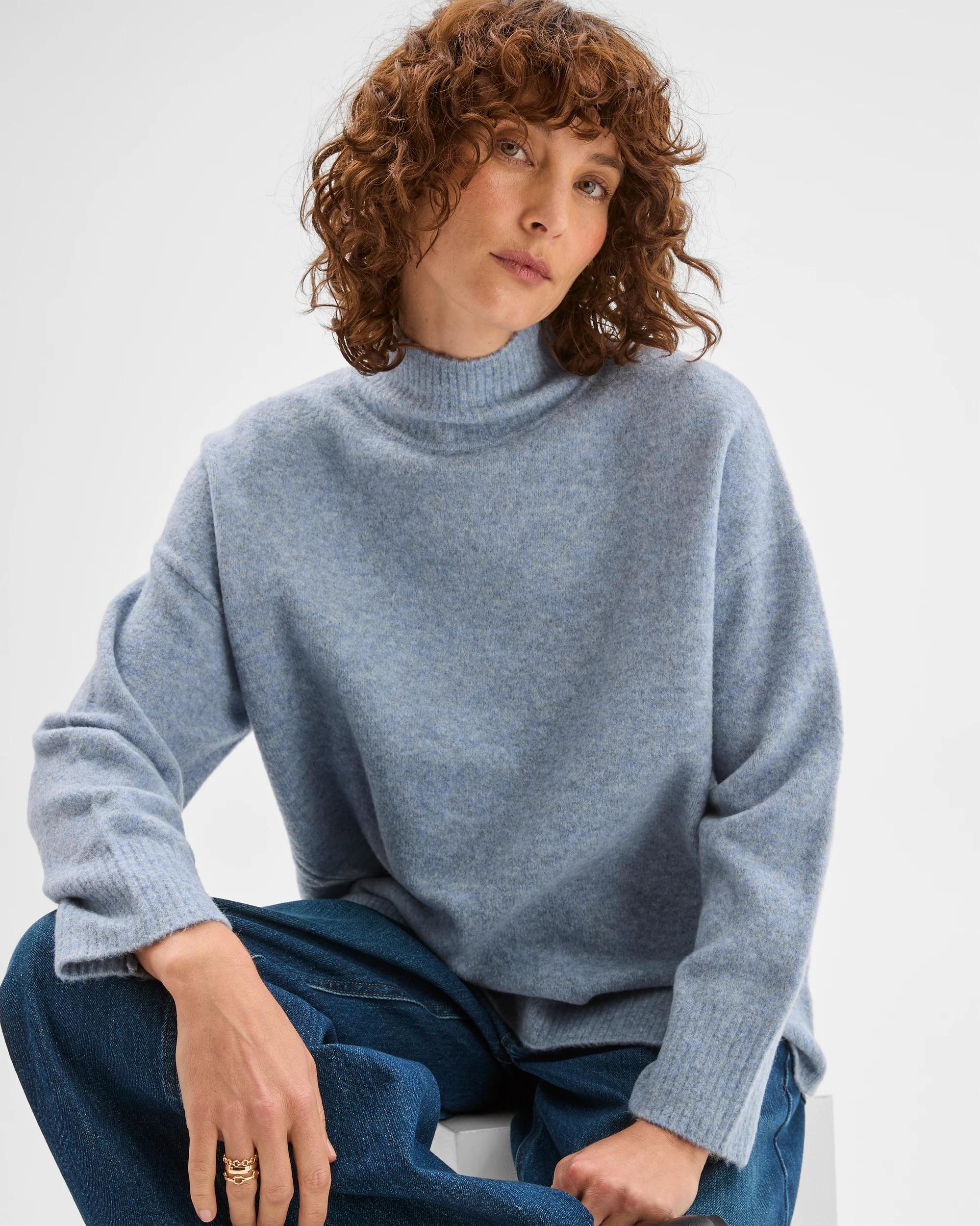 1 Target Woman Super Soft Mock Neck Jumper MID BLUE MARLE, 1 of 7