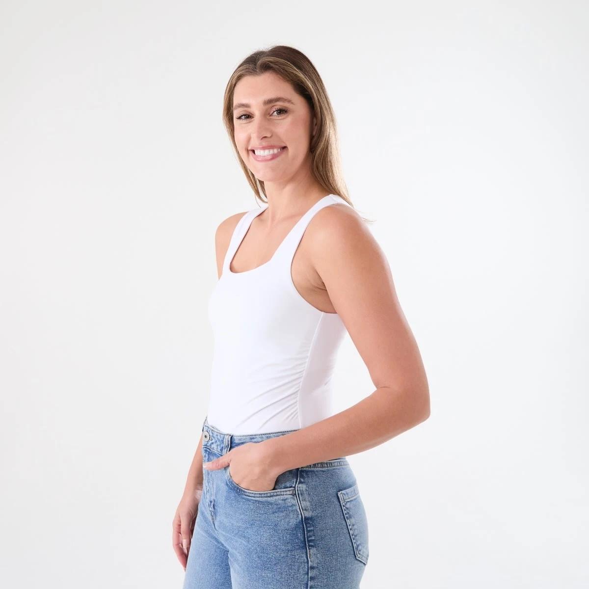 3 Sleeveless Straight Neck Bodysuit WHITE, 3 of 7