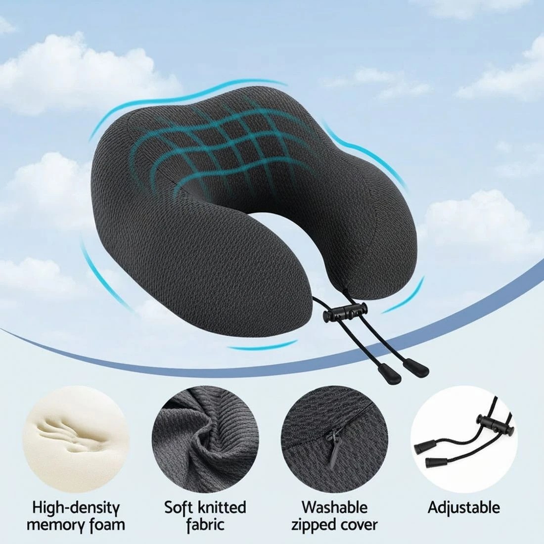 6 Giselle Bedding Travel Neck Pillow U-Shape Support Memory Foam Plane Car Cushion - Black, 6 of 7