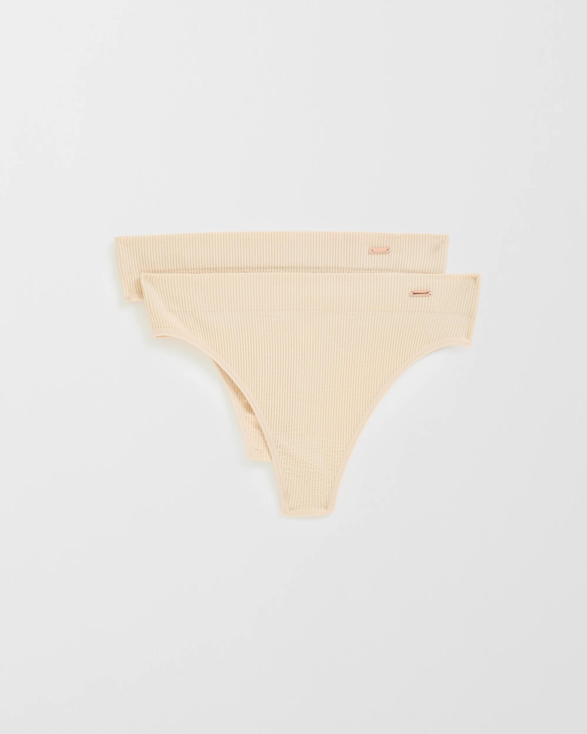 1 Lily Loves 2 Pack Ribbed Seamfree High Waisted G-String Briefs NEUTRAL, 1 of 3