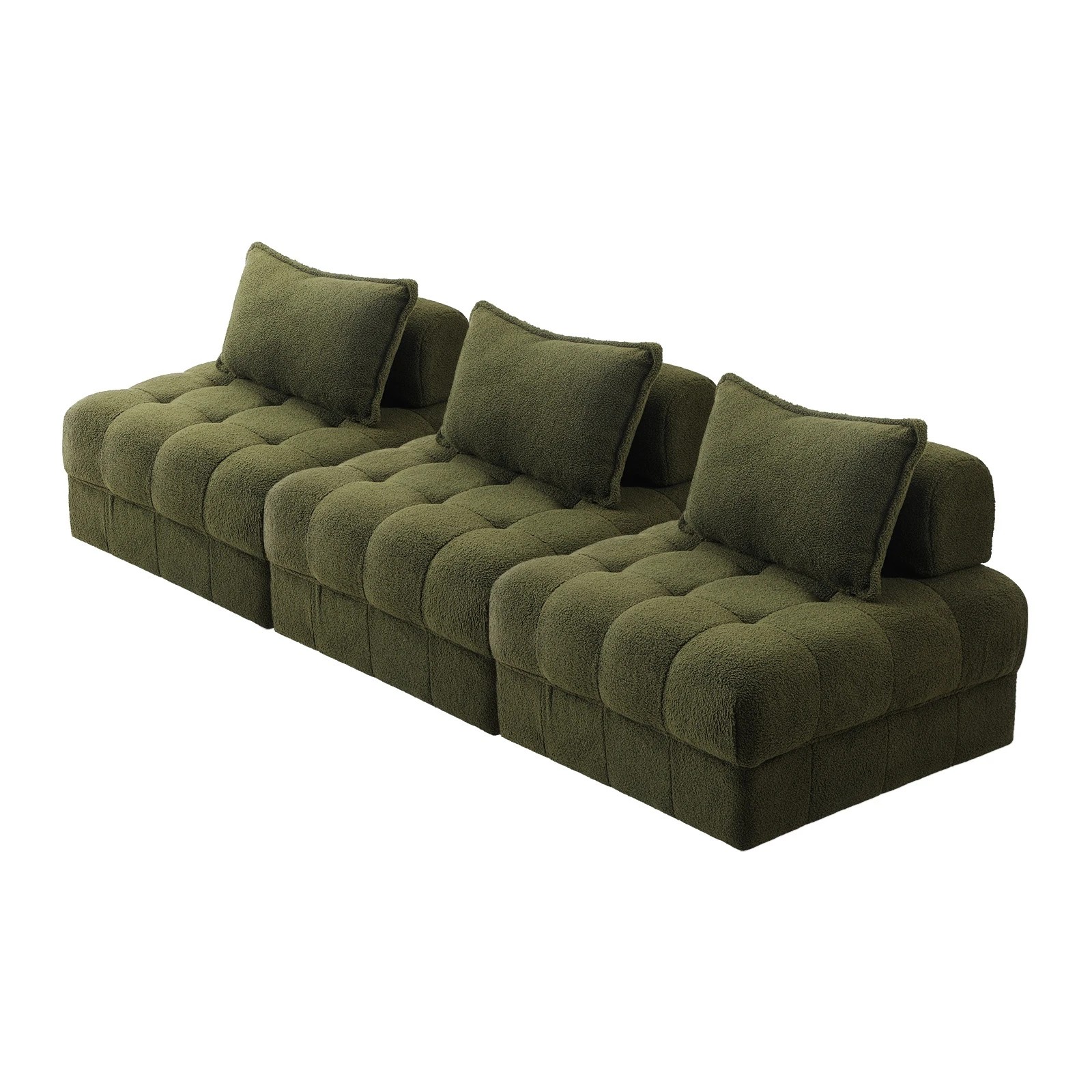 1 Oikiture 3 Seater Boucle Modular Sofa Lounge Chair Armless Tofu Back
 - Green, 1 of 10