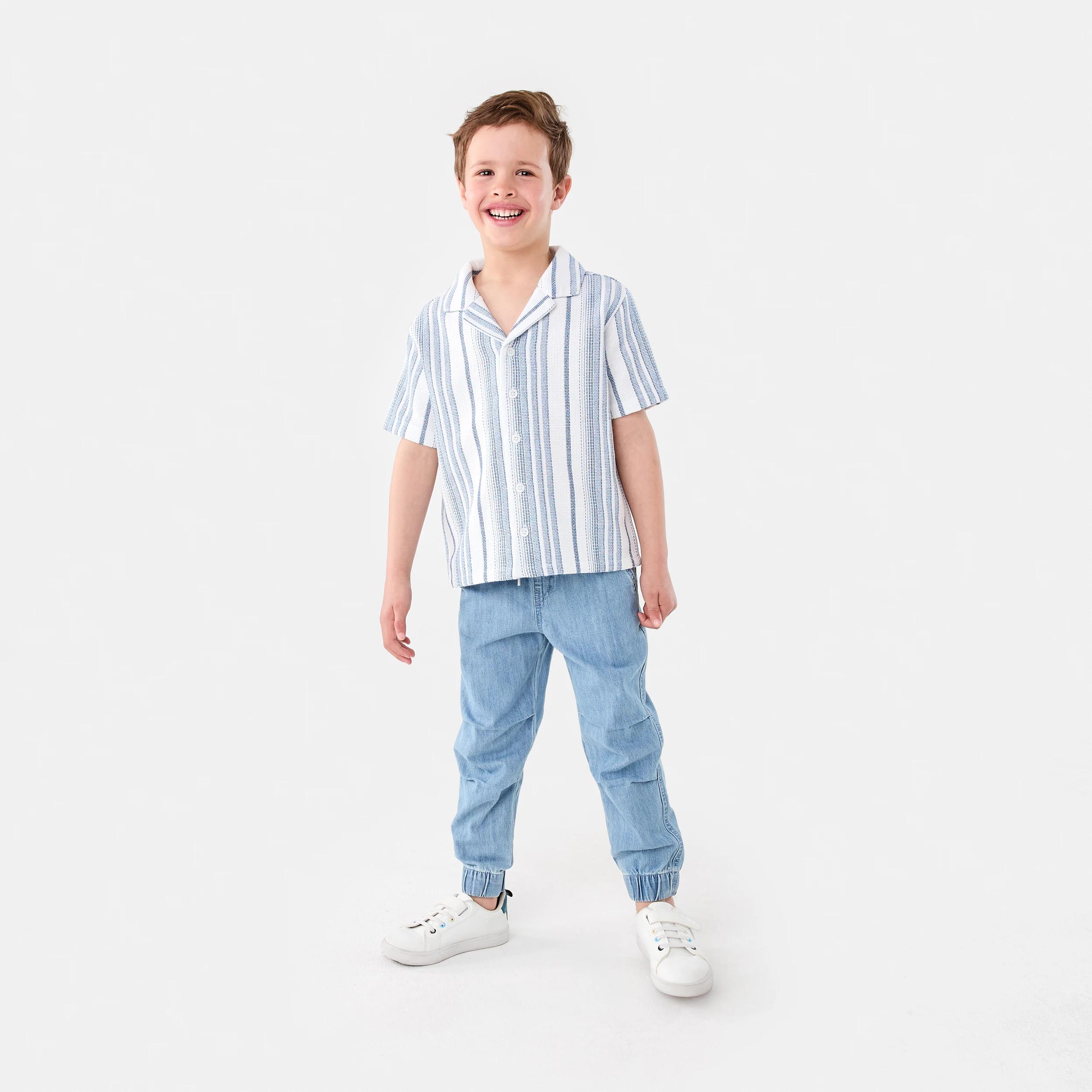 6 Short Sleeve Textured Stripe Resort Shirt Blu Strp, 6 of 7