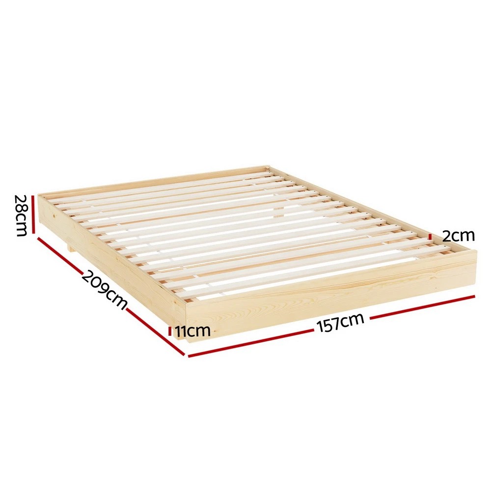 2 Artiss Bed Frame Queen Size Floating LED Wooden Bed Base ODIN - Brown, 2 of 7