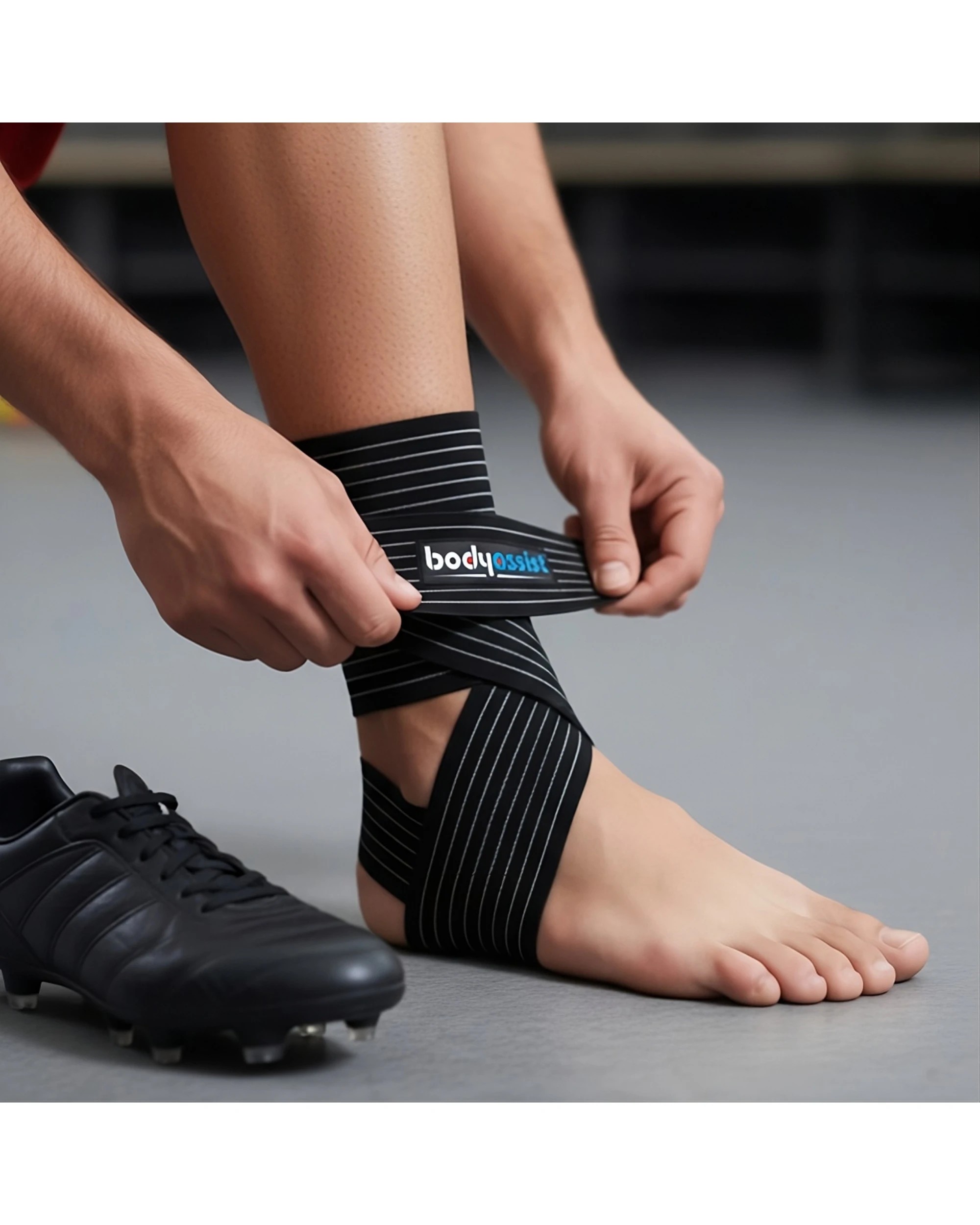 5 Bodyassist Elastic Ankle Wrap With Loop Anchor One Size Fits Most - Black, 5 of 6