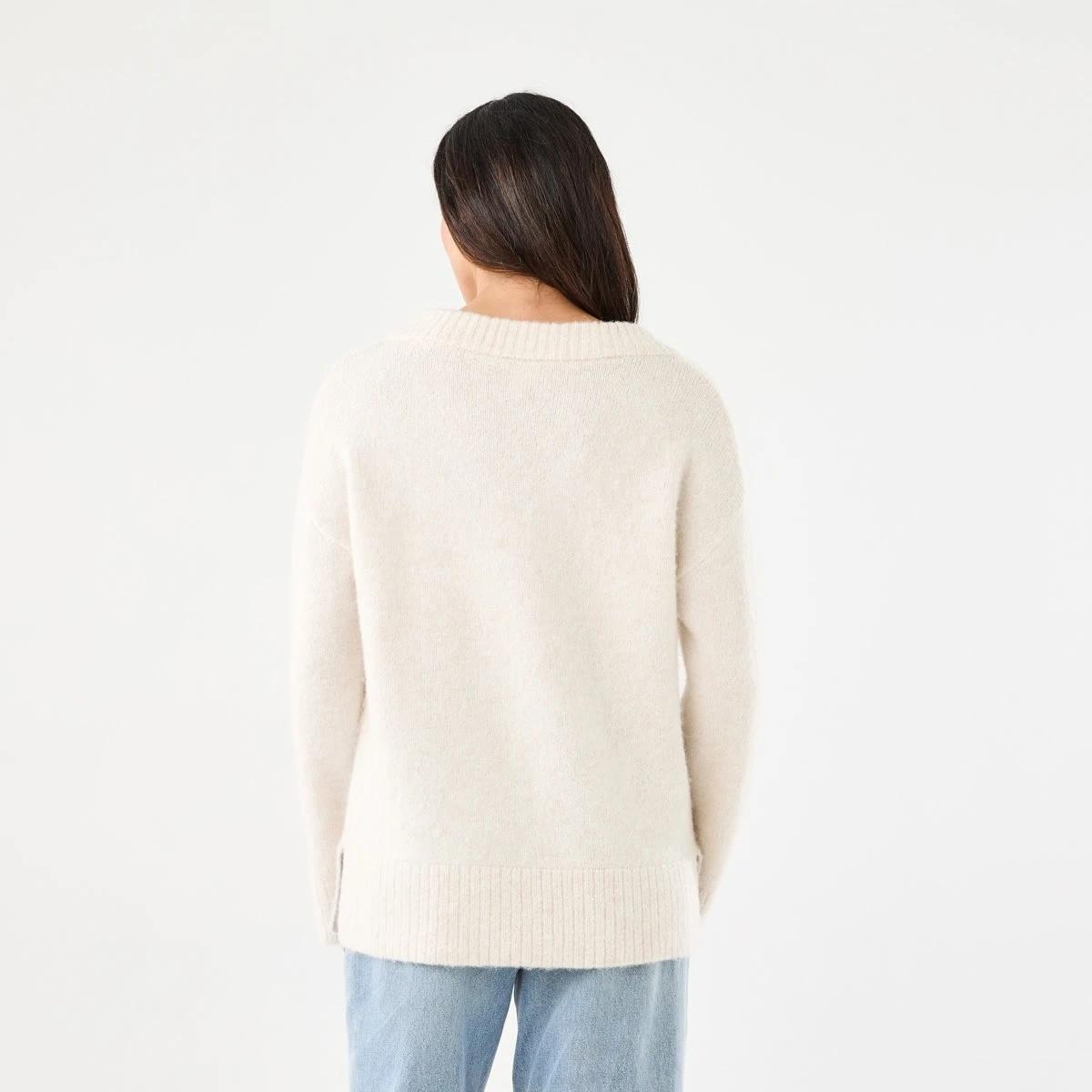 3 Fluffy V-Neck Jumper Beige Marl, 3 of 7