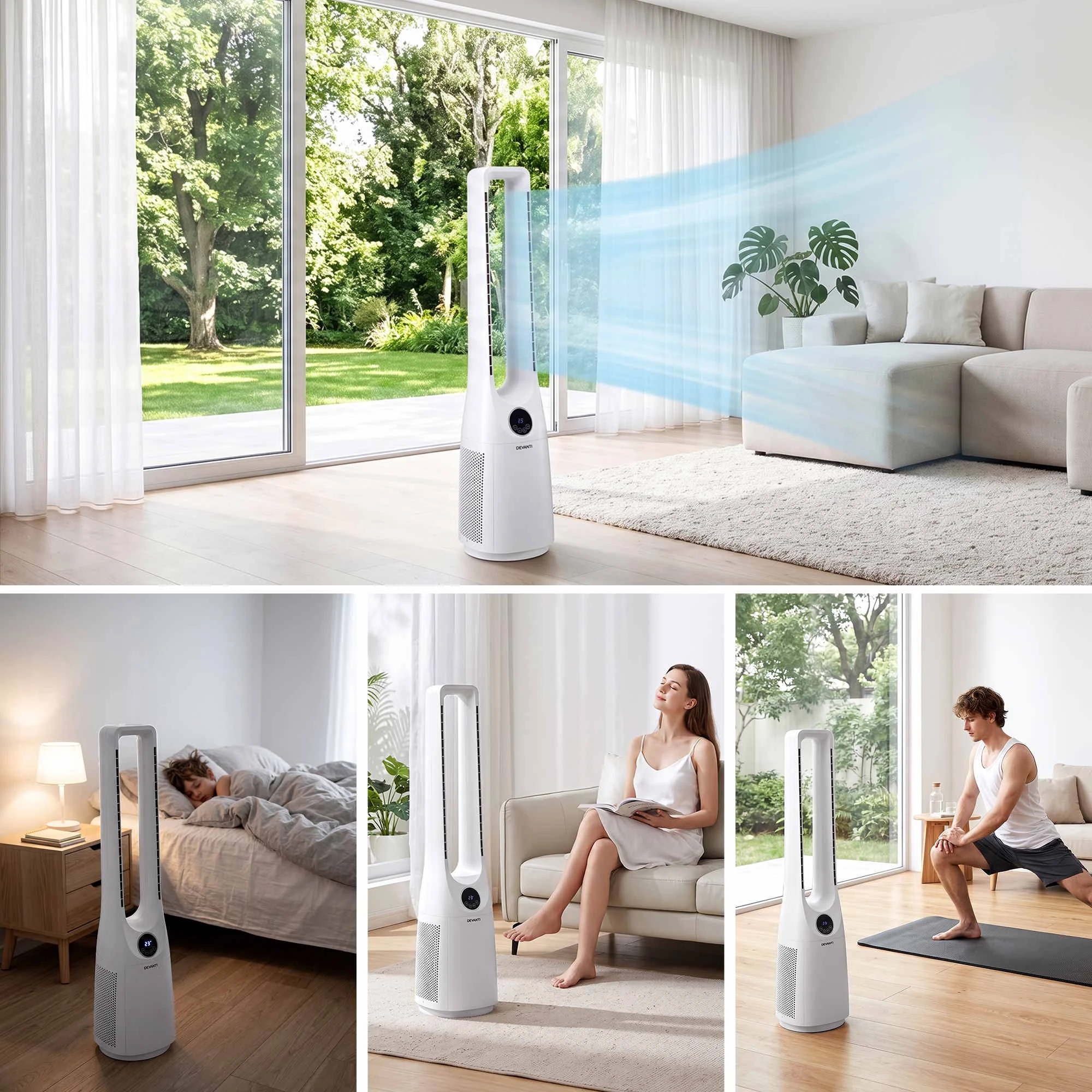 4 Devanti Bladeless Tower Fan 100cm 2-in-1 Cooling Airflow Purifying Remote - White, 4 of 9