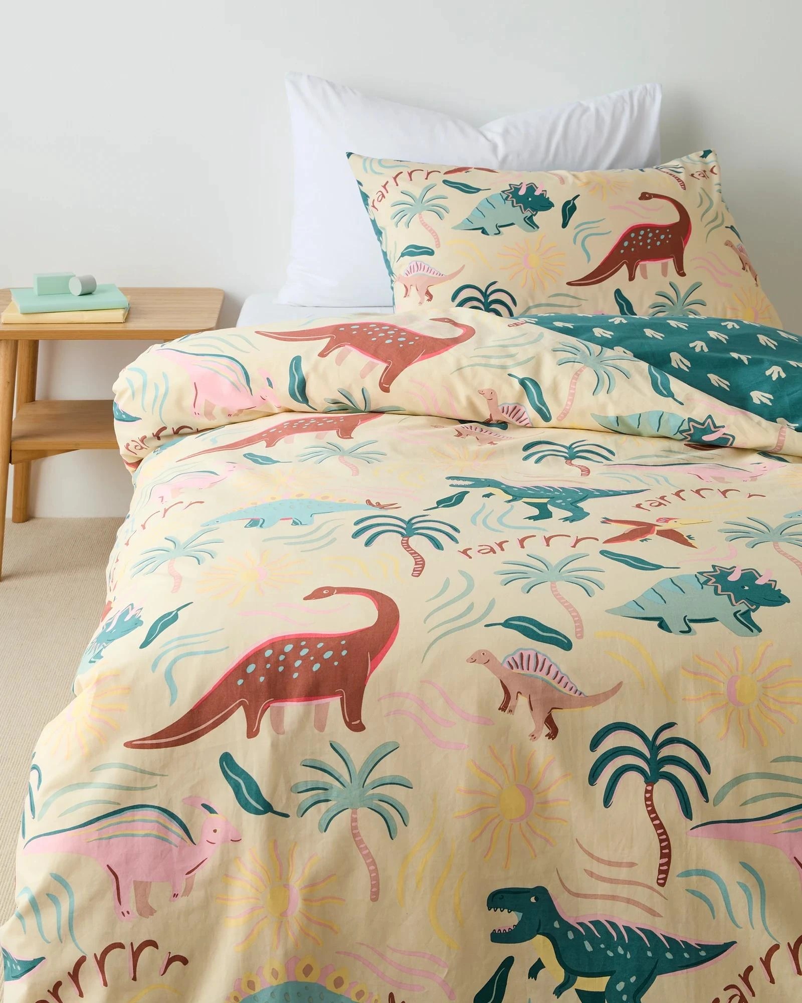 1 Target Xavier Dinosaur Australian Cotton Kids Quilt Cover Set - Single Bed - Green, 1 of 6