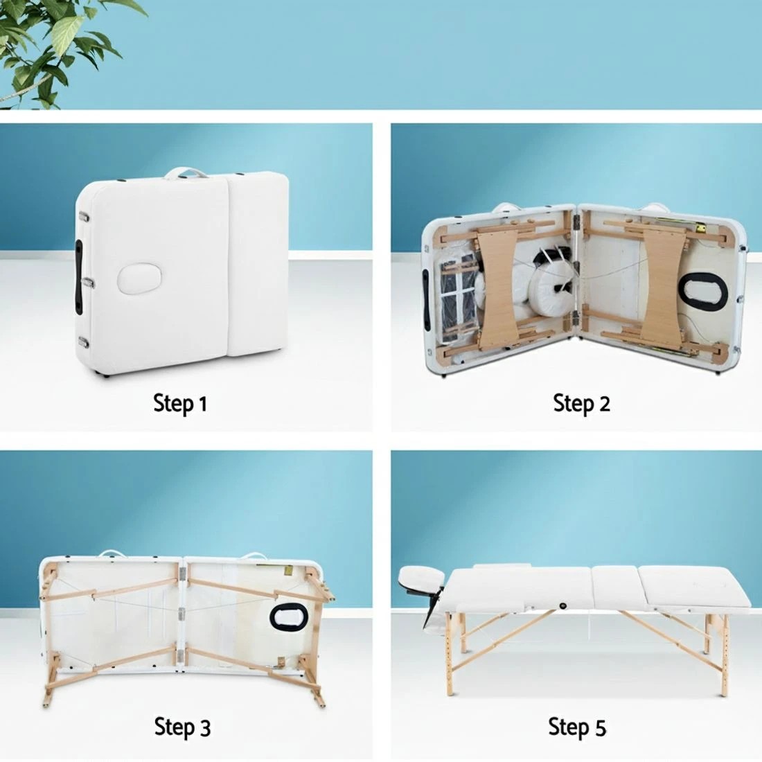 6 Zenses Massage Table 70cm Portable 3 Fold Wooden Beauty Bed - White, 6 of 8