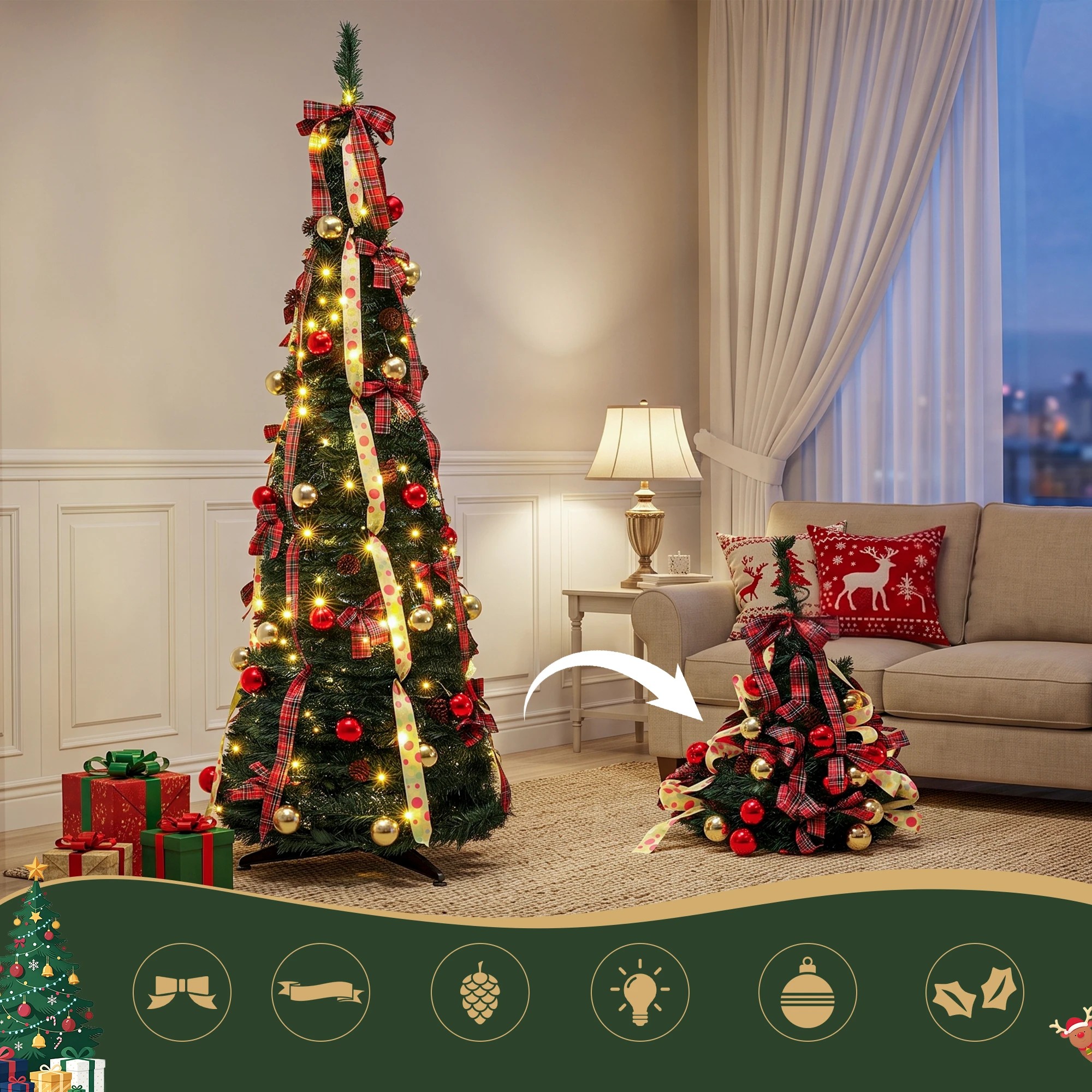 4 Jingle Jollys Pop Up Christmas Tree Pre Decorated Artificial Christmas Tree 197cm - Multi, 4 of 9