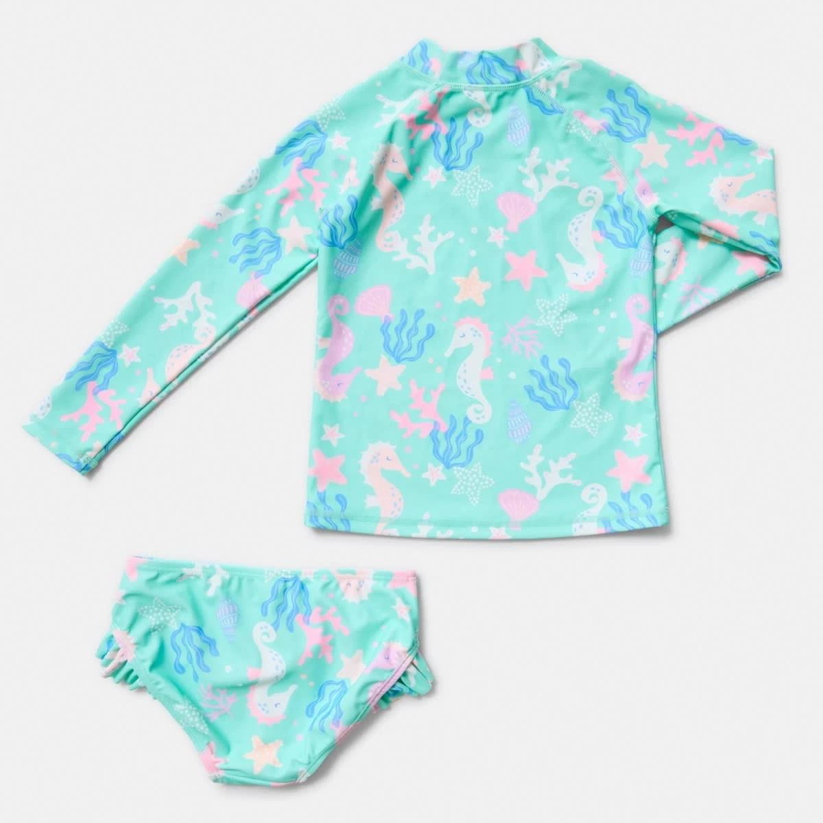 6 2 Piece Long Sleeve Rash Swim Set OCEAN TREASURES ARUBA BLUE, 6 of 10
