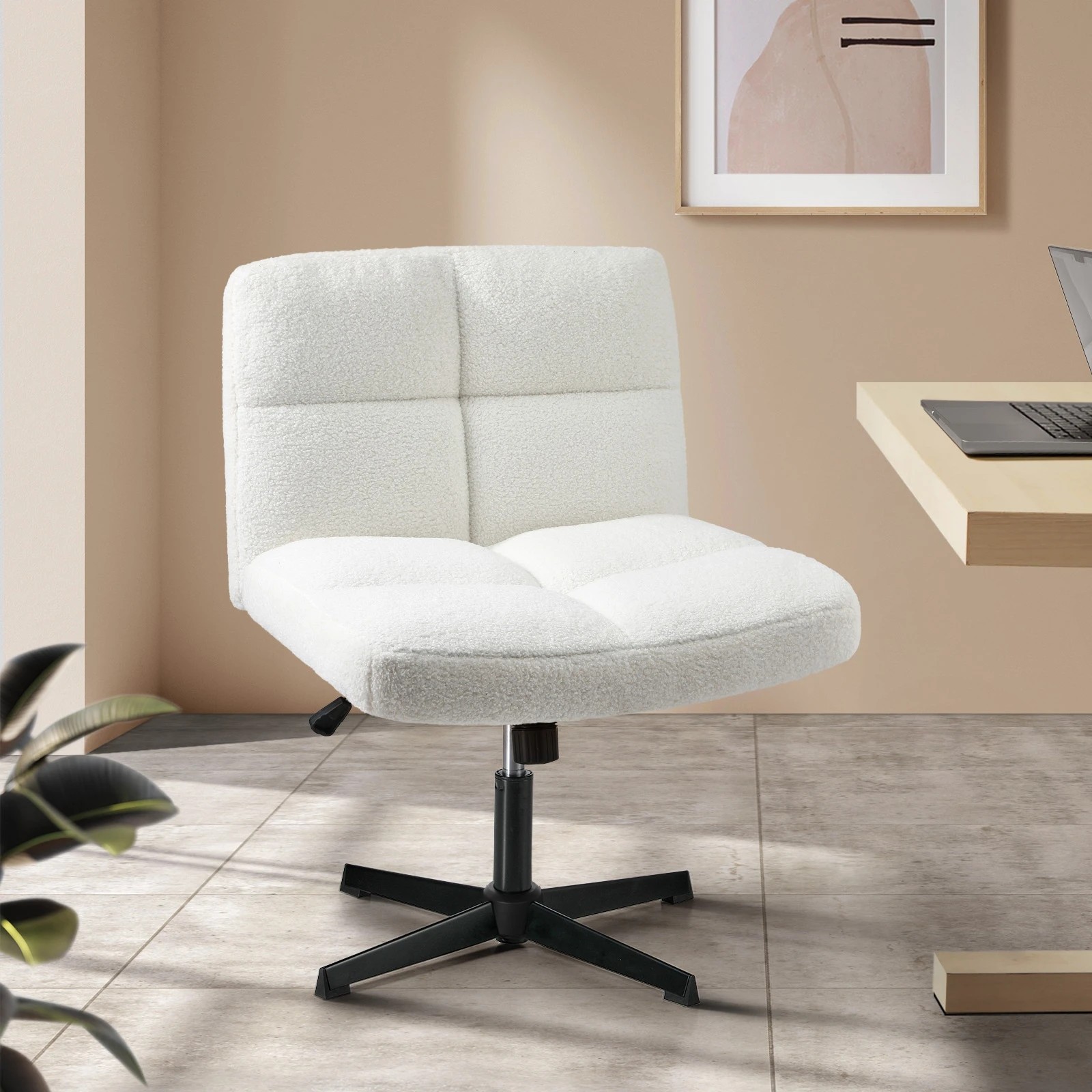 2 Oikiture Armless Office Desk Chair Boucle
 - White, 2 of 10