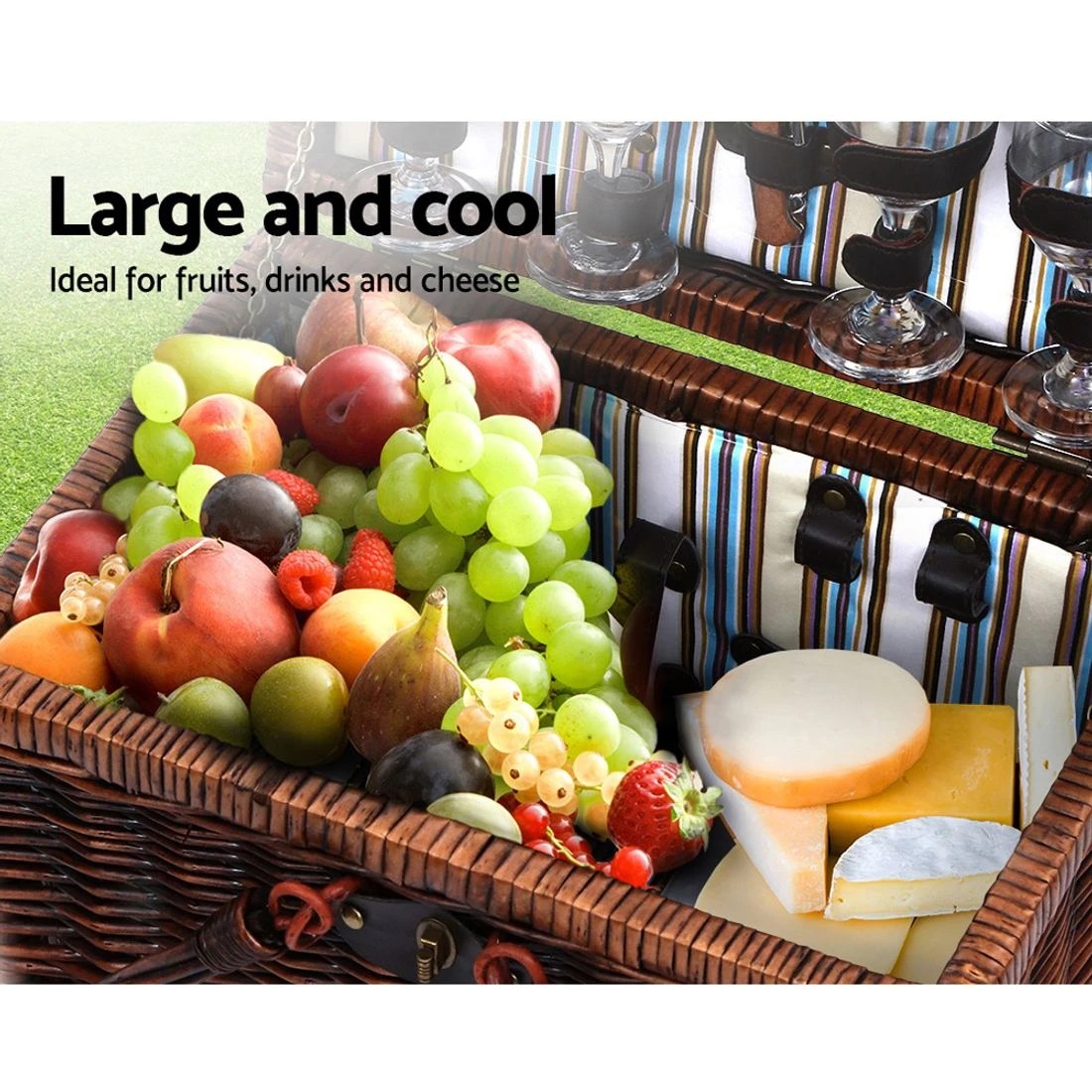 5 Alfresco 4 Person Picnic Basket Set Deluxe Folding Outdoor Insulated Liquor - Brown, 5 of 6