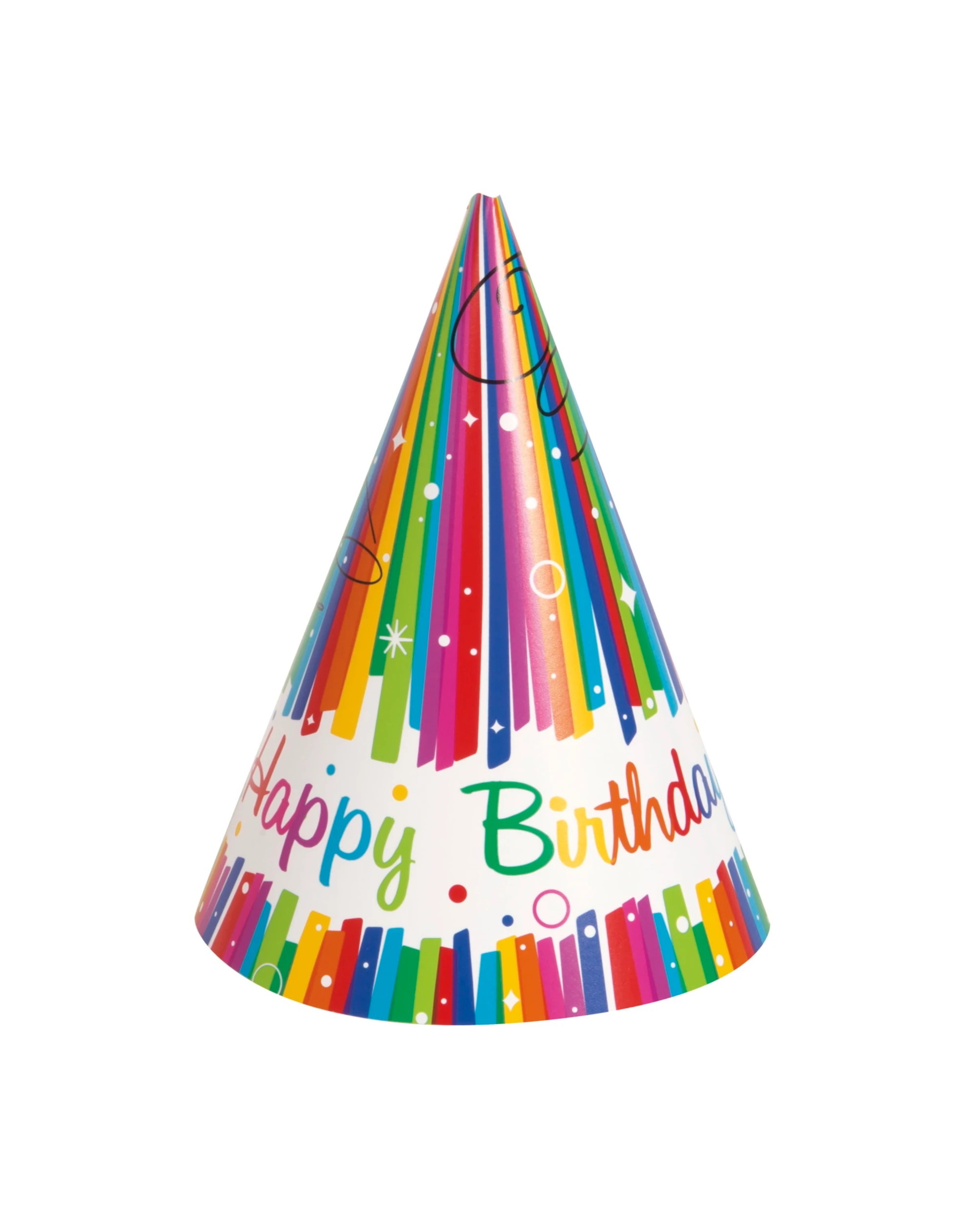 1 Unique Rainbow Ribbons Happy Birthday Party Hats Pack of 8 - Rainbow, 1 of 1