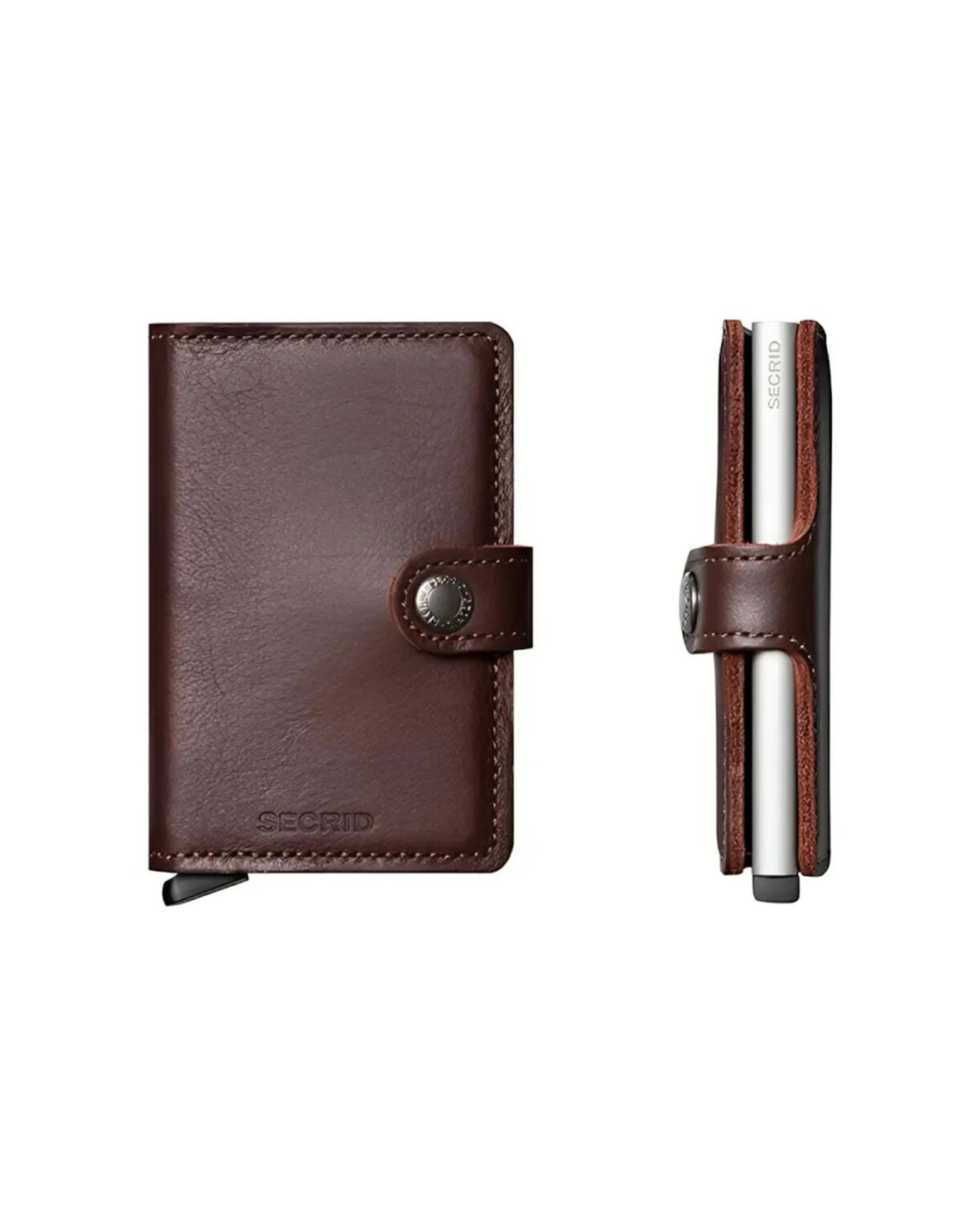 1 Secrid Miniwallet Compact RFID Leather Card Protector Wallet Aluminium Dark - Brown, 1 of 2