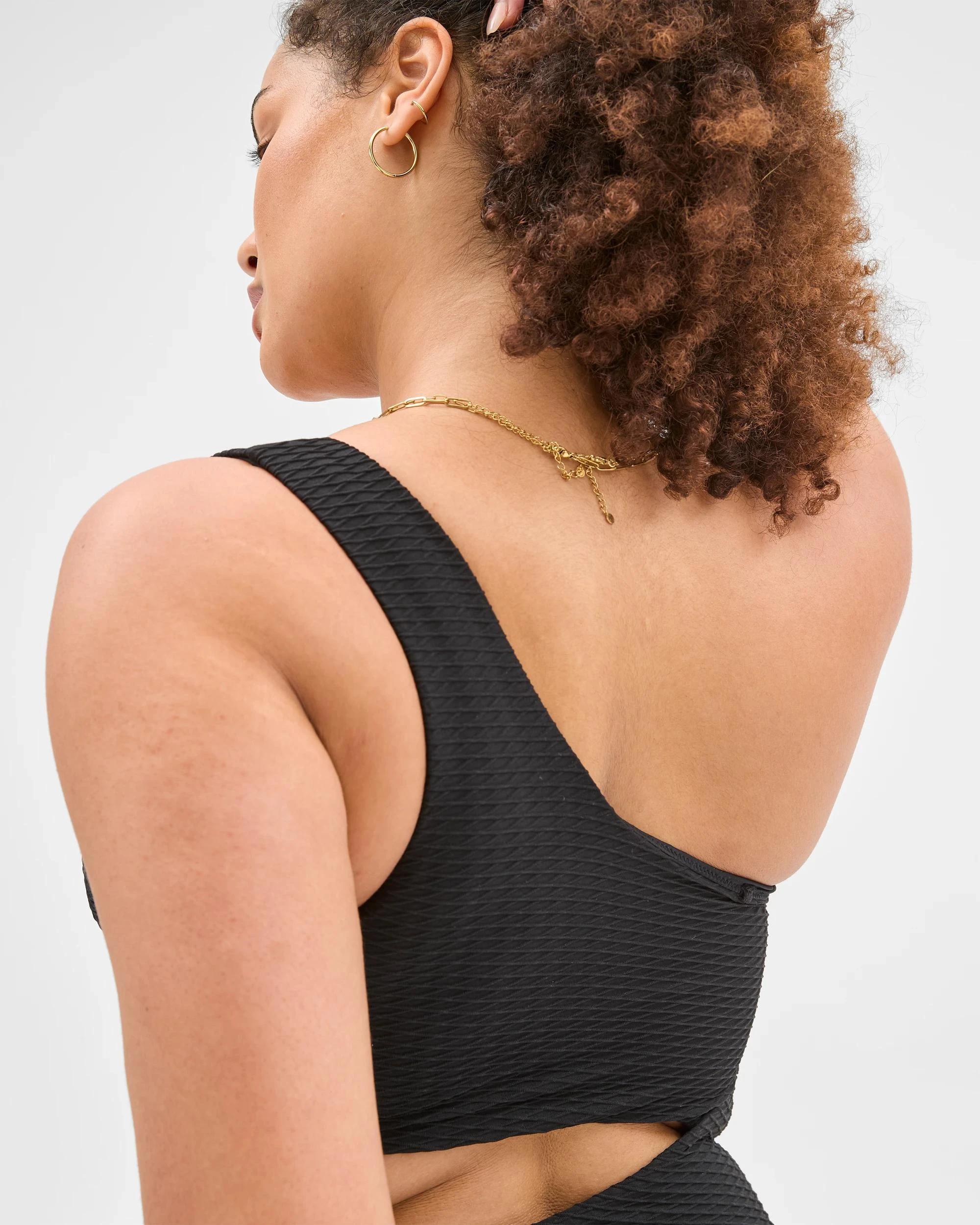 4 Target Textured One Shoulder One Piece Swimsuit BLACK, 4 of 6