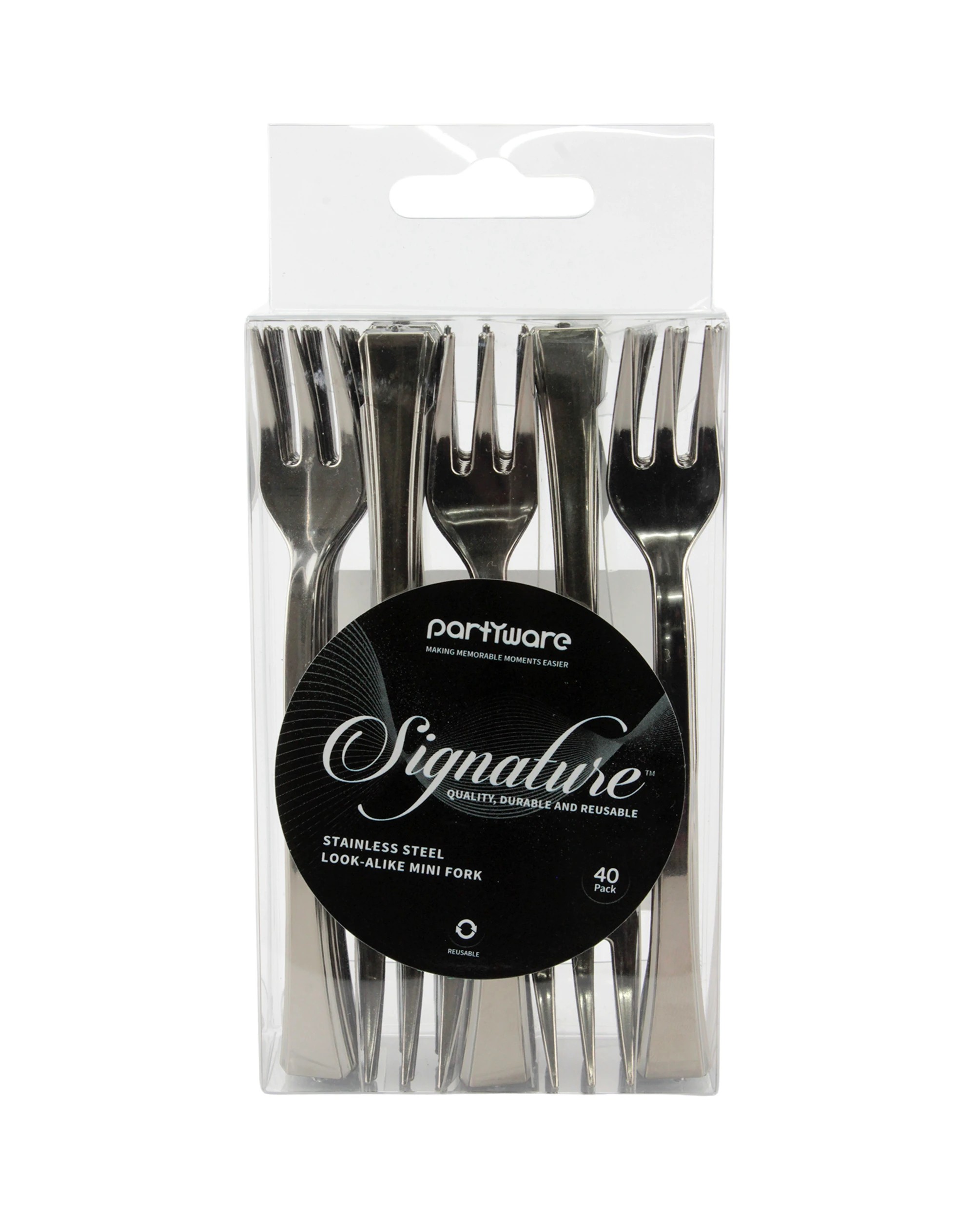 3 Partyware Stainless Steel Look Reusable Plastic Mini Cocktail Forks Pack of 40 - Silver, 3 of 3